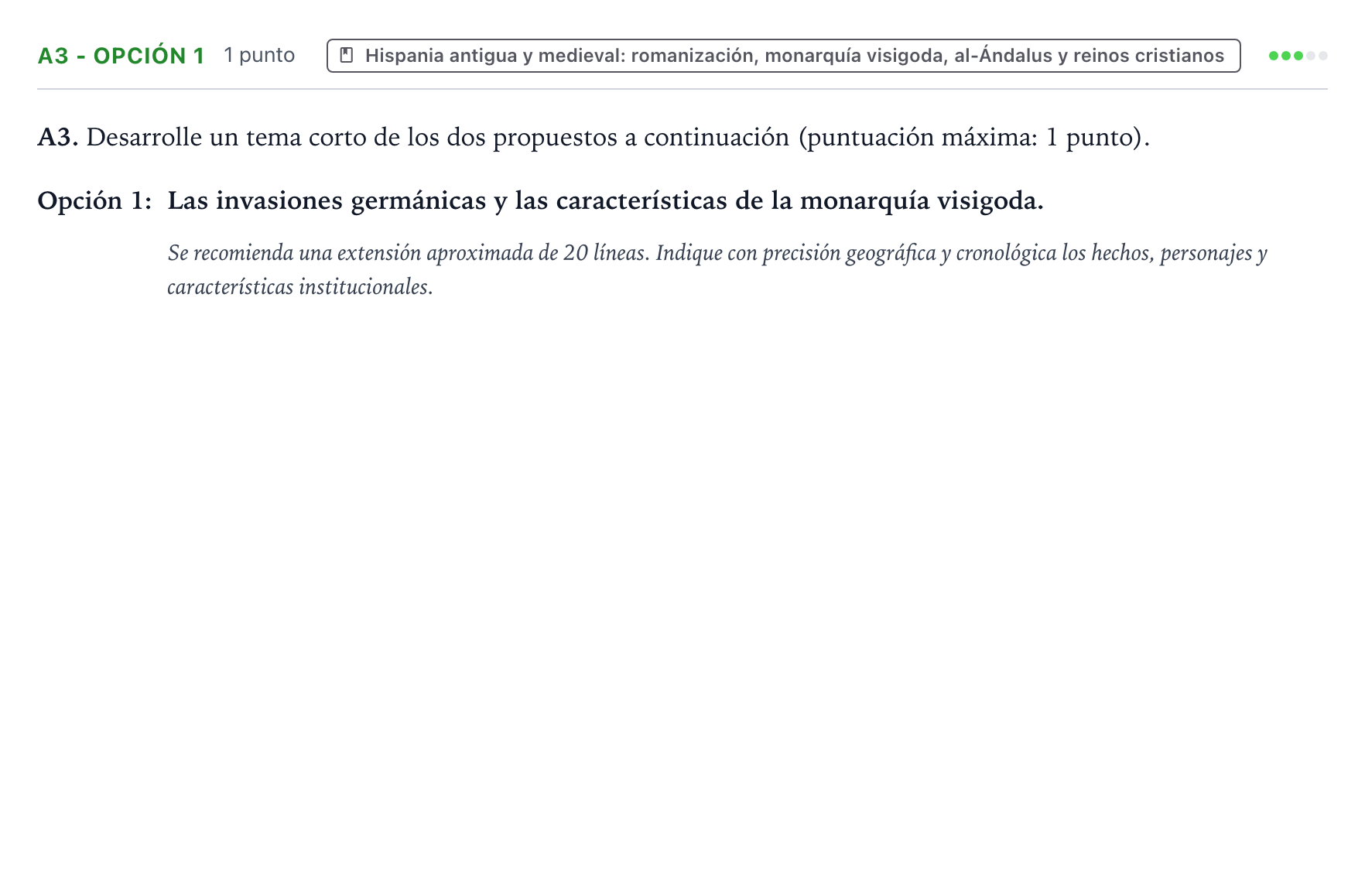 Enunciado: Ejercicio A3 - Opción 1 · Historia de España PAU Castilla y León Extraordinaria 2025