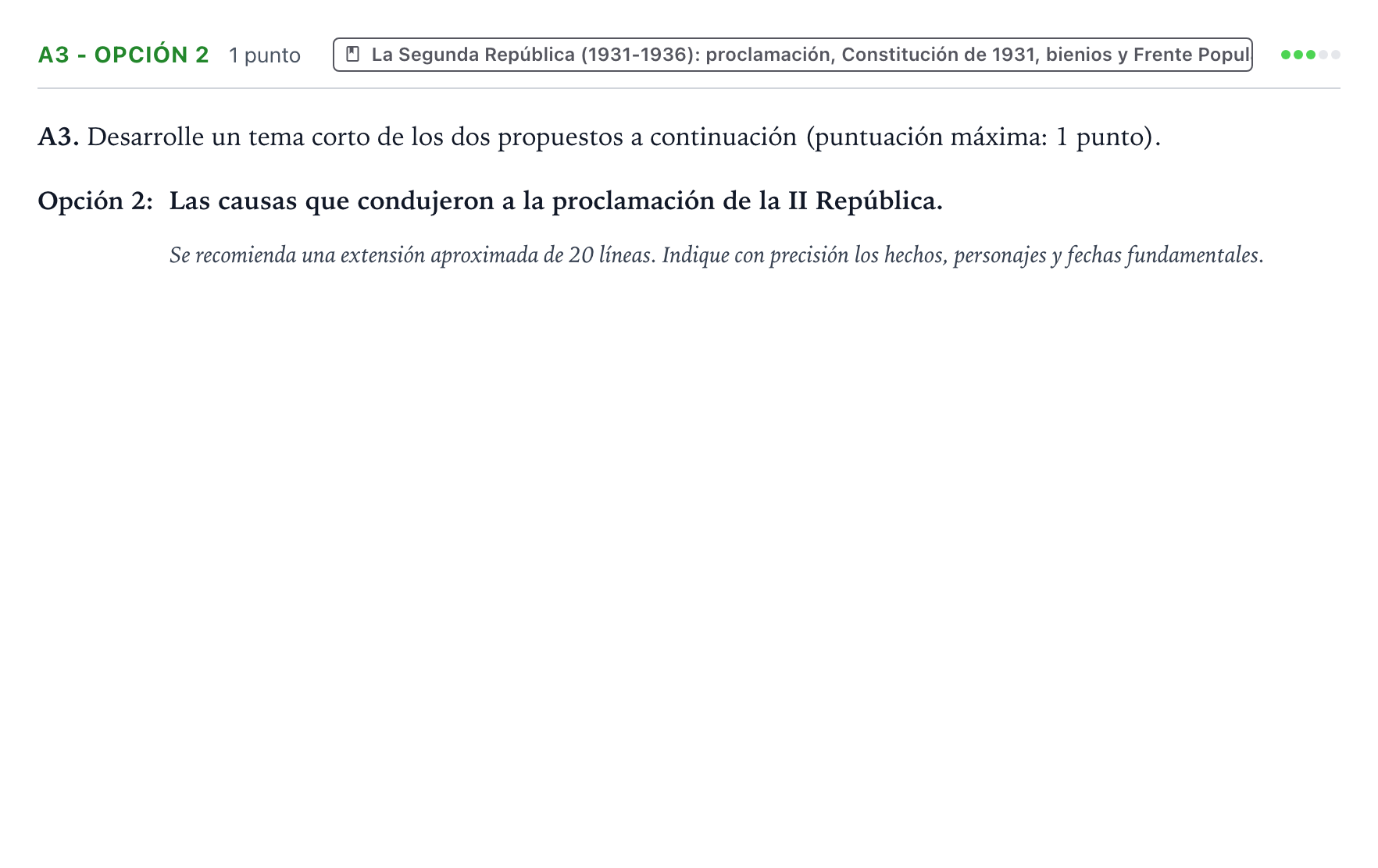 Enunciado: Ejercicio A3 - Opción 2 · Historia de España PAU Castilla y León Extraordinaria 2025