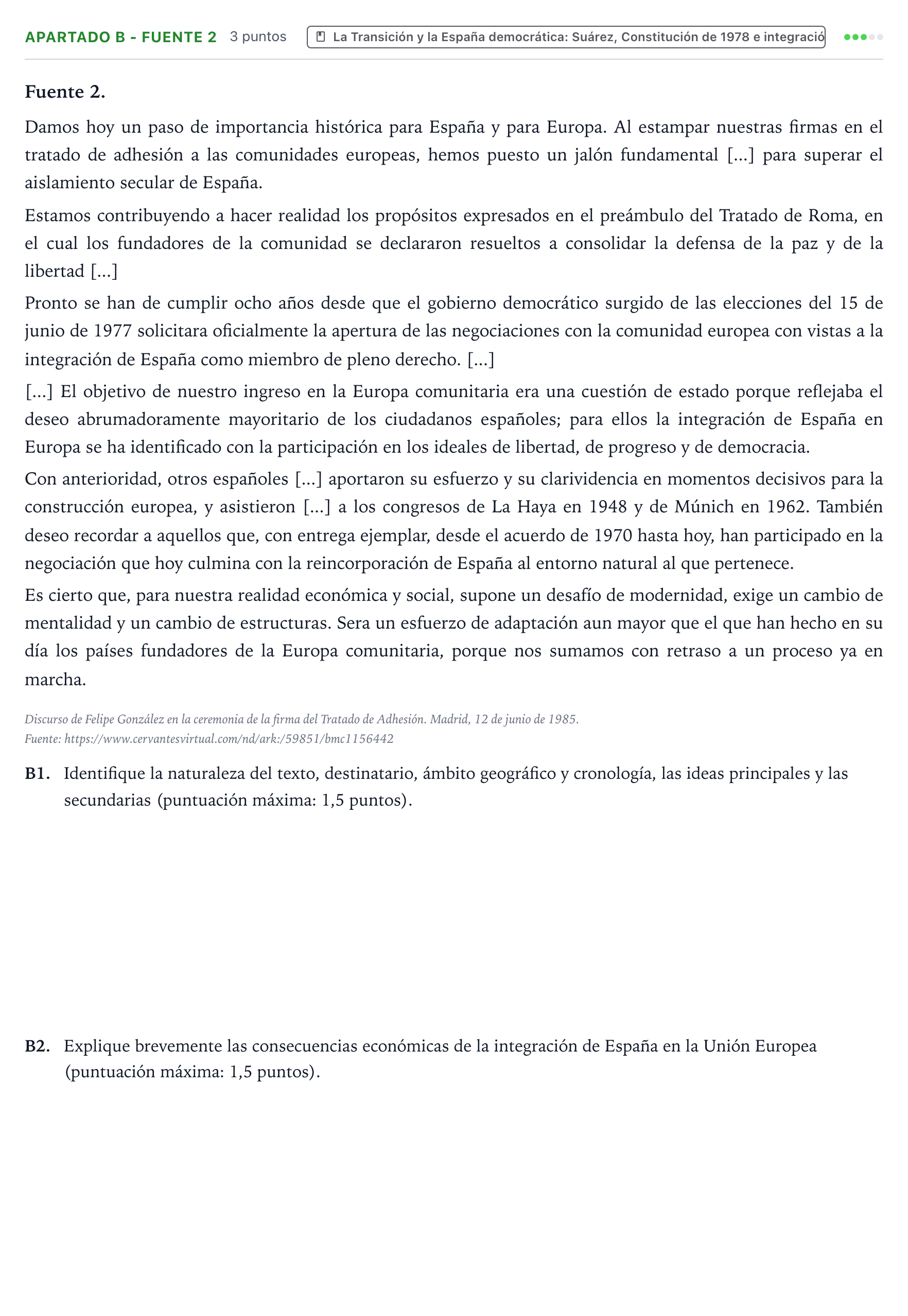 Enunciado: Apartado B - Fuente 2 · Historia de España PAU Castilla y León Extraordinaria 2025
