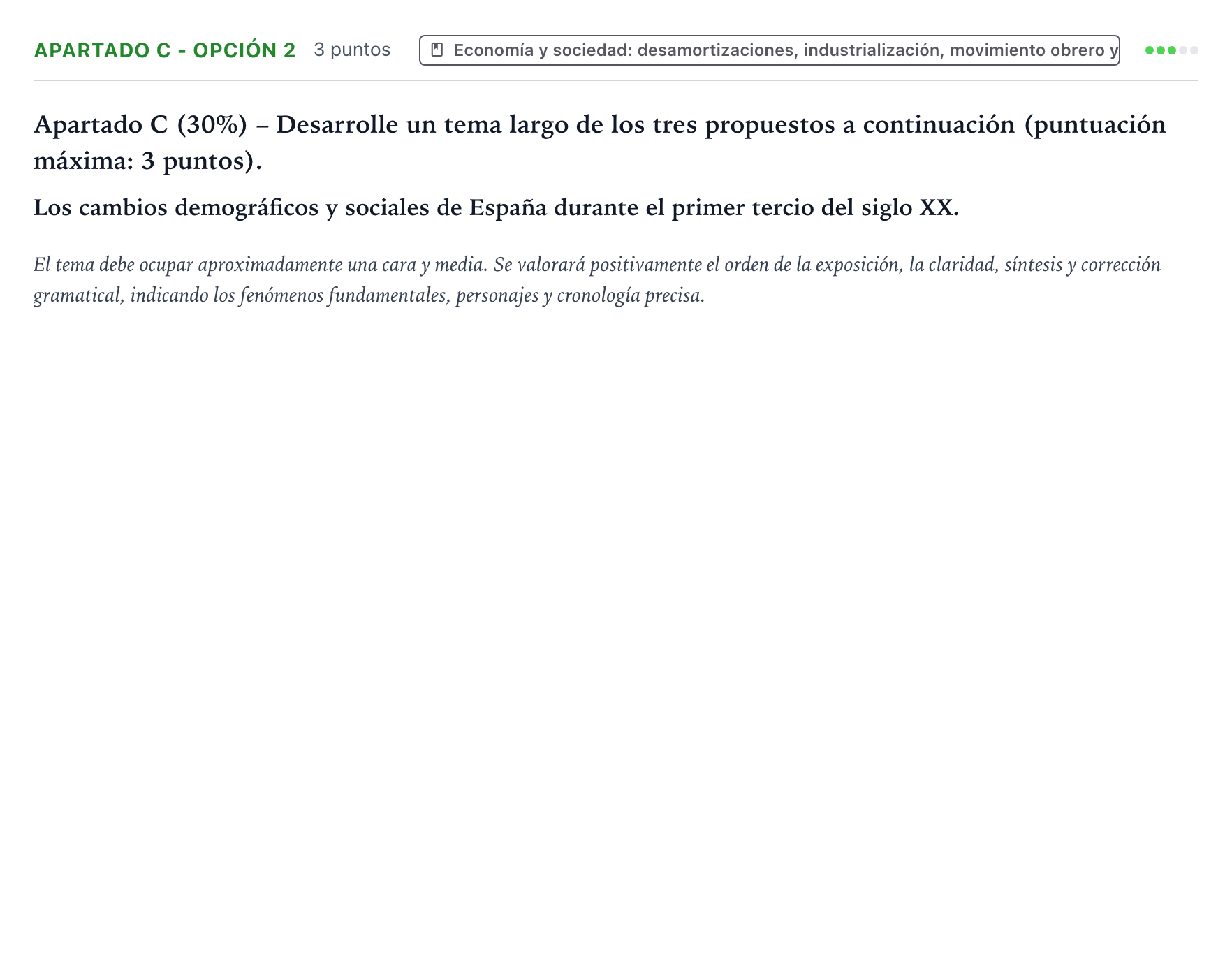 Enunciado: Apartado C - Opción 2 · Historia de España PAU Castilla y León Extraordinaria 2025