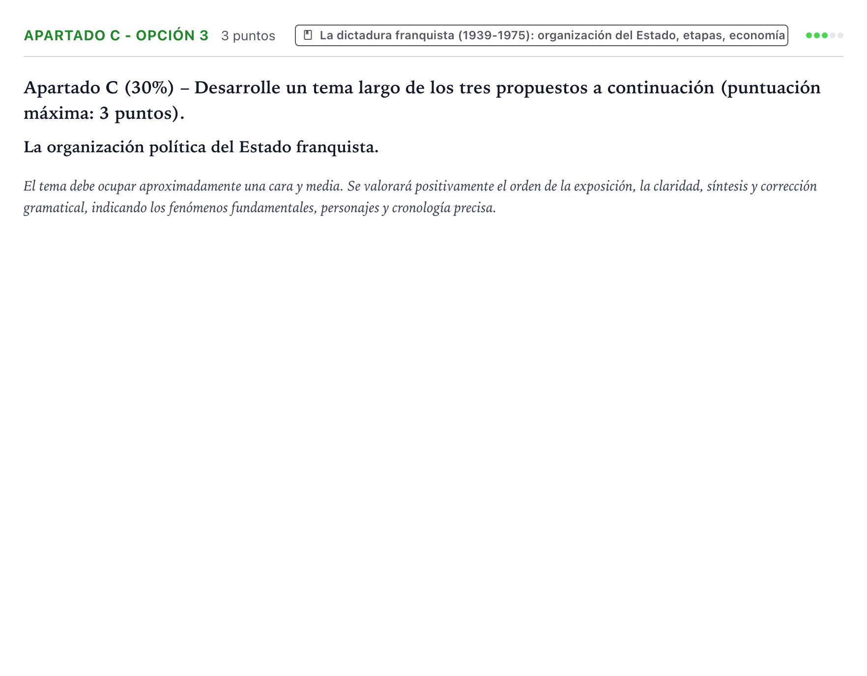 Enunciado: Apartado C - Opción 3 · Historia de España PAU Castilla y León Extraordinaria 2025