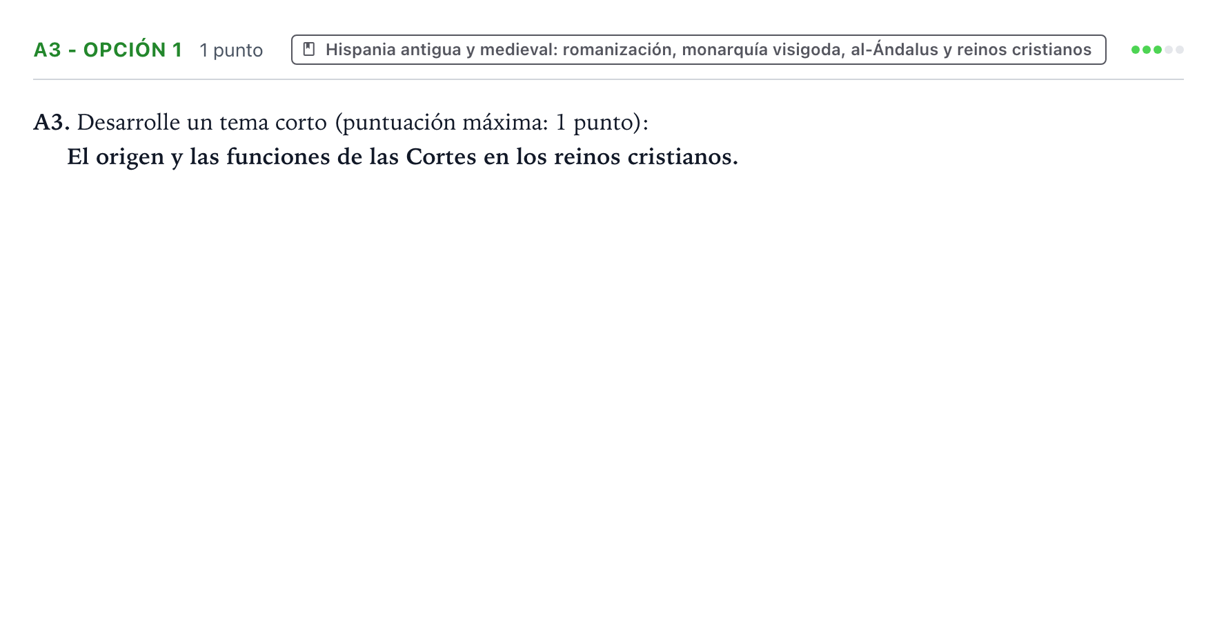 Enunciado: Ejercicio A3 - Opción 1 · Historia de España PAU Castilla y León Ordinaria 2025