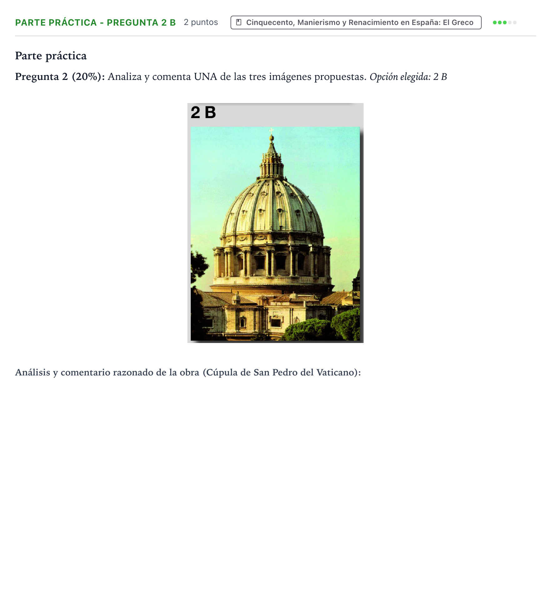 Enunciado: Ejercicio Parte práctica - Pregunta 2 B · Historia del Arte PAU Castilla y León Extraordinaria 2025