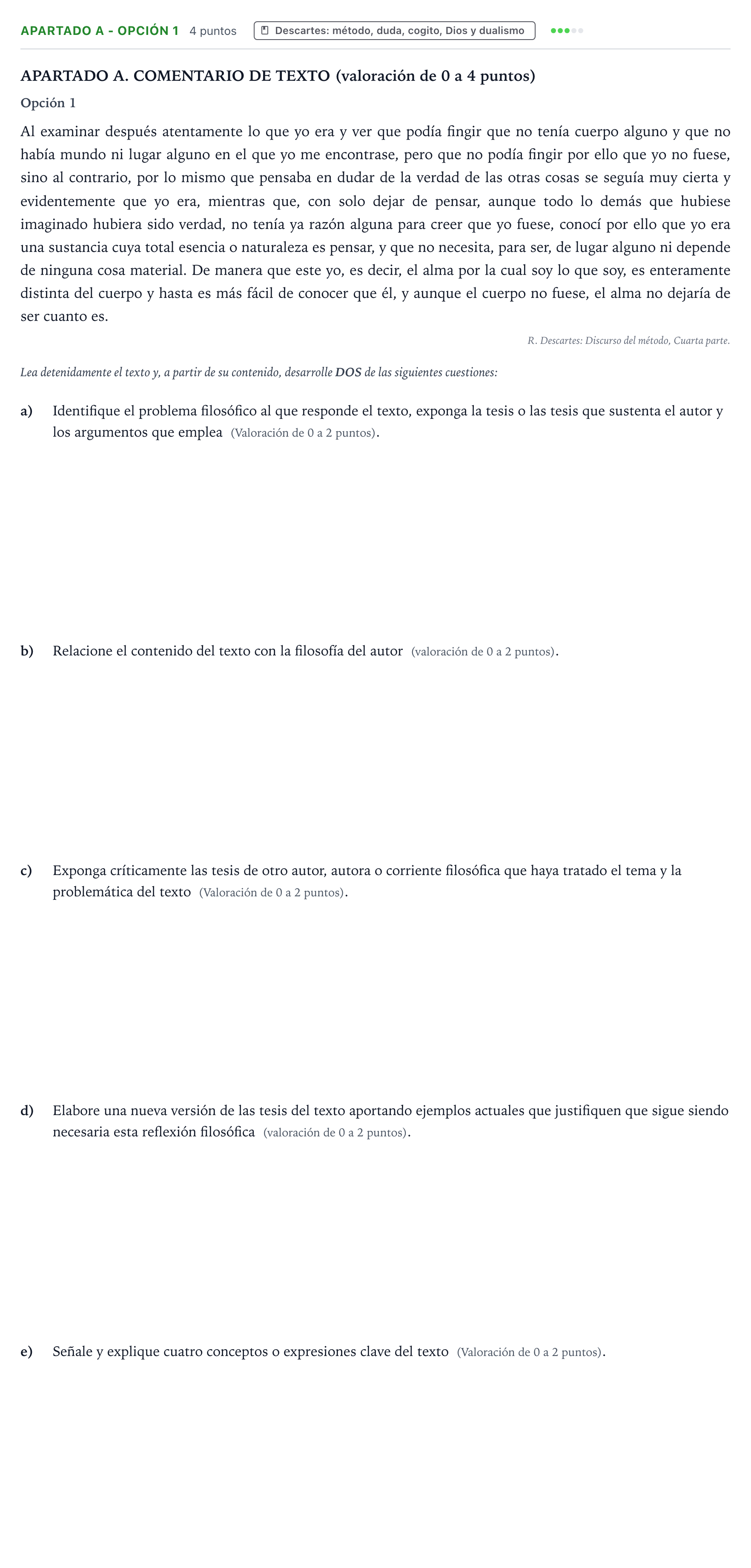Enunciado: Apartado A - Opción 1 · Historia de la Filosofía PAU Castilla y León Ordinaria 2025