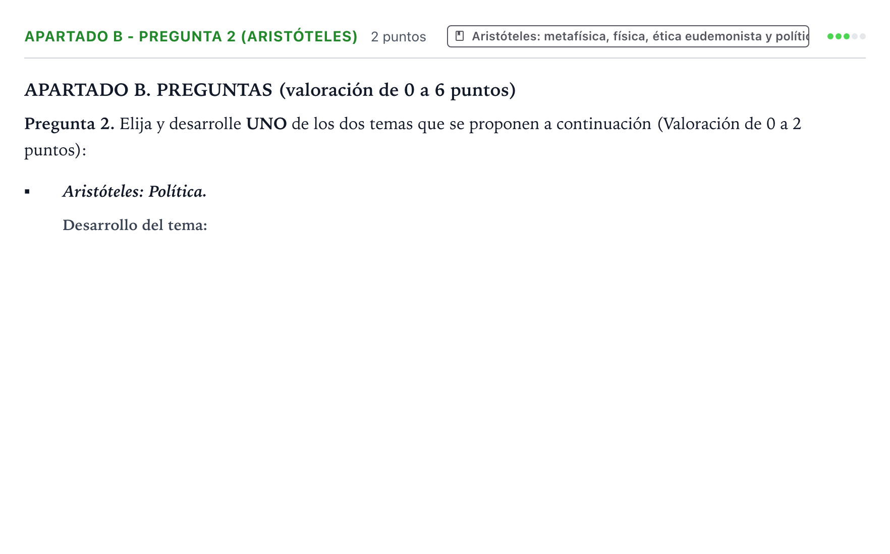 Enunciado: Apartado B - Pregunta 2 (Aristóteles) · Historia de la Filosofía PAU Castilla y León Ordinaria 2025