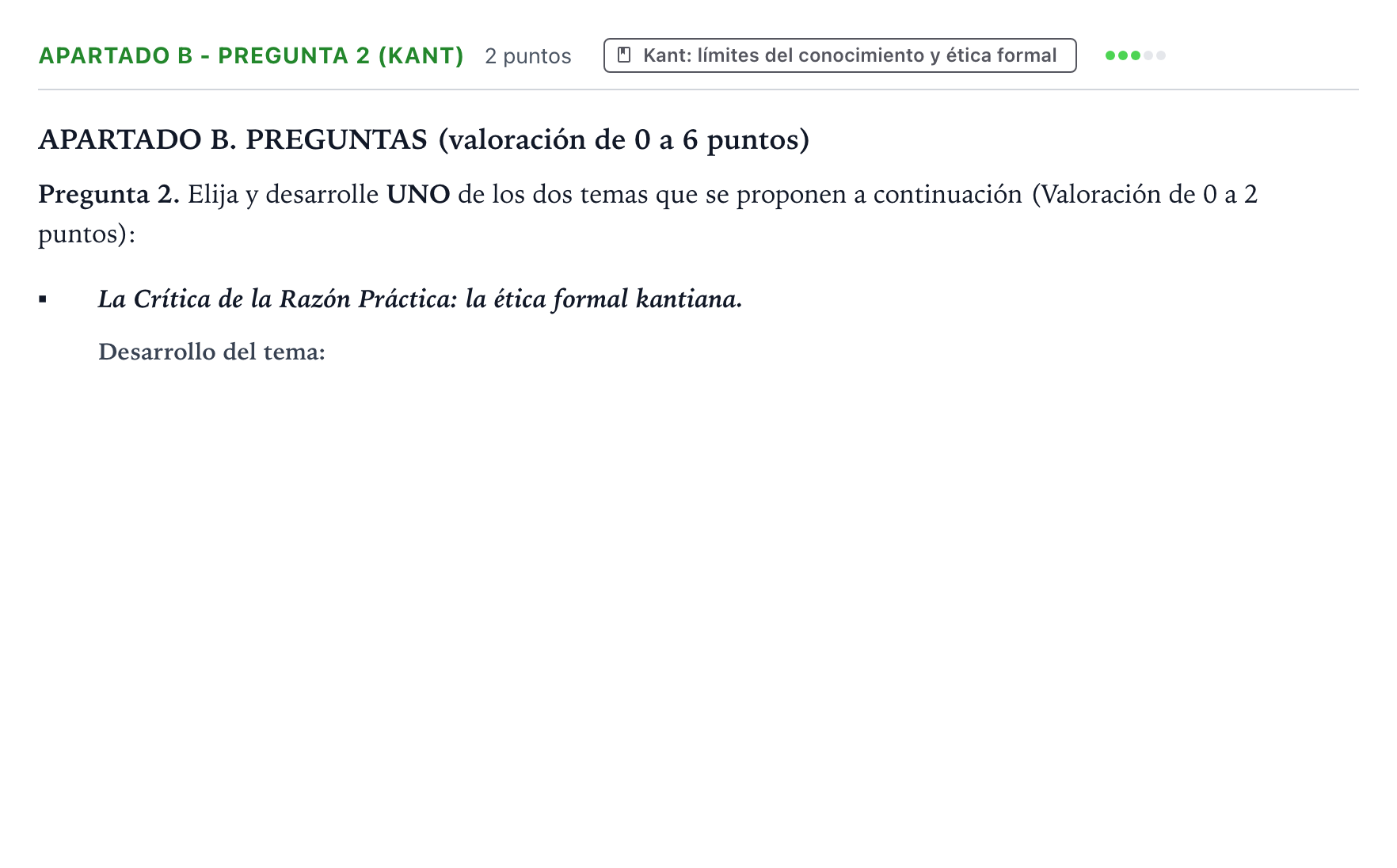 Enunciado: Apartado B - Pregunta 2 (Kant) · Historia de la Filosofía PAU Castilla y León Ordinaria 2025