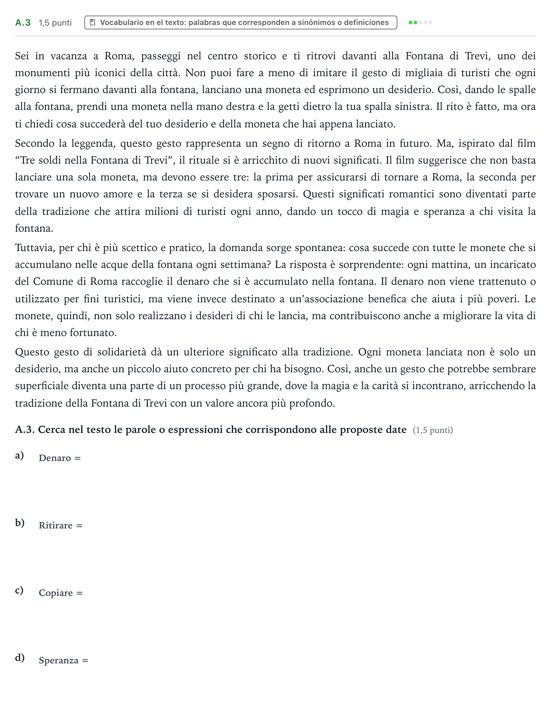 Enunciado: Ejercicio A.3 · Italiano PAU Castilla y León Extraordinaria 2025