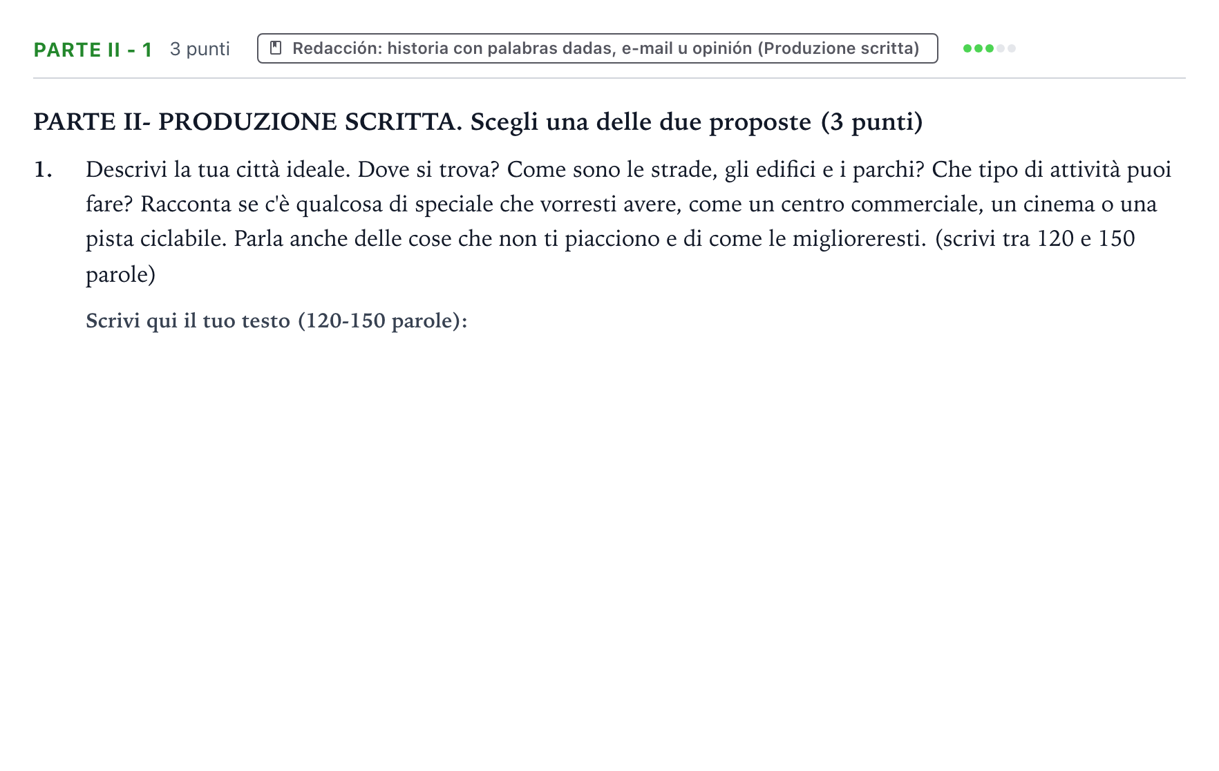 Enunciado: Ejercicio Parte II - 1 · Italiano PAU Castilla y León Extraordinaria 2025
