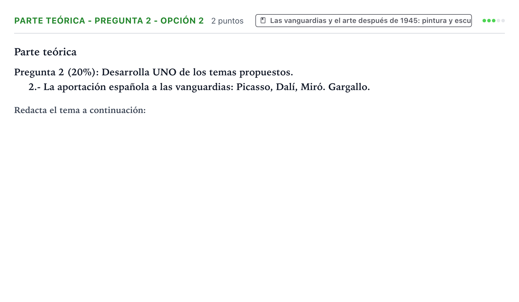 Enunciado: Ejercicio Parte teórica - Pregunta 2 - Opción 2 · Historia del Arte PAU Castilla y León Ordinaria 2025