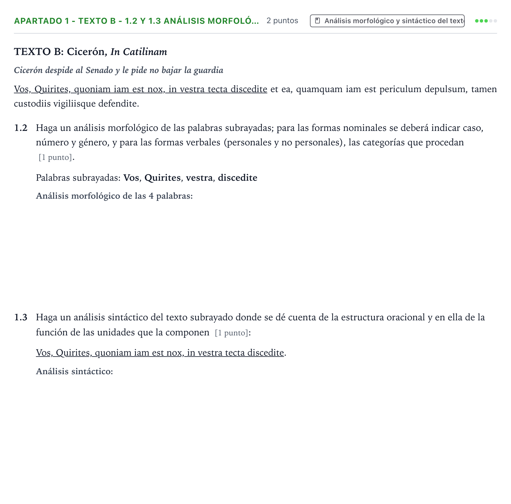 Enunciado: Apartado 1 - Texto B - 1.2 y 1.3 Análisis morfoló… · Latín II PAU Castilla y León Ordinaria 2025