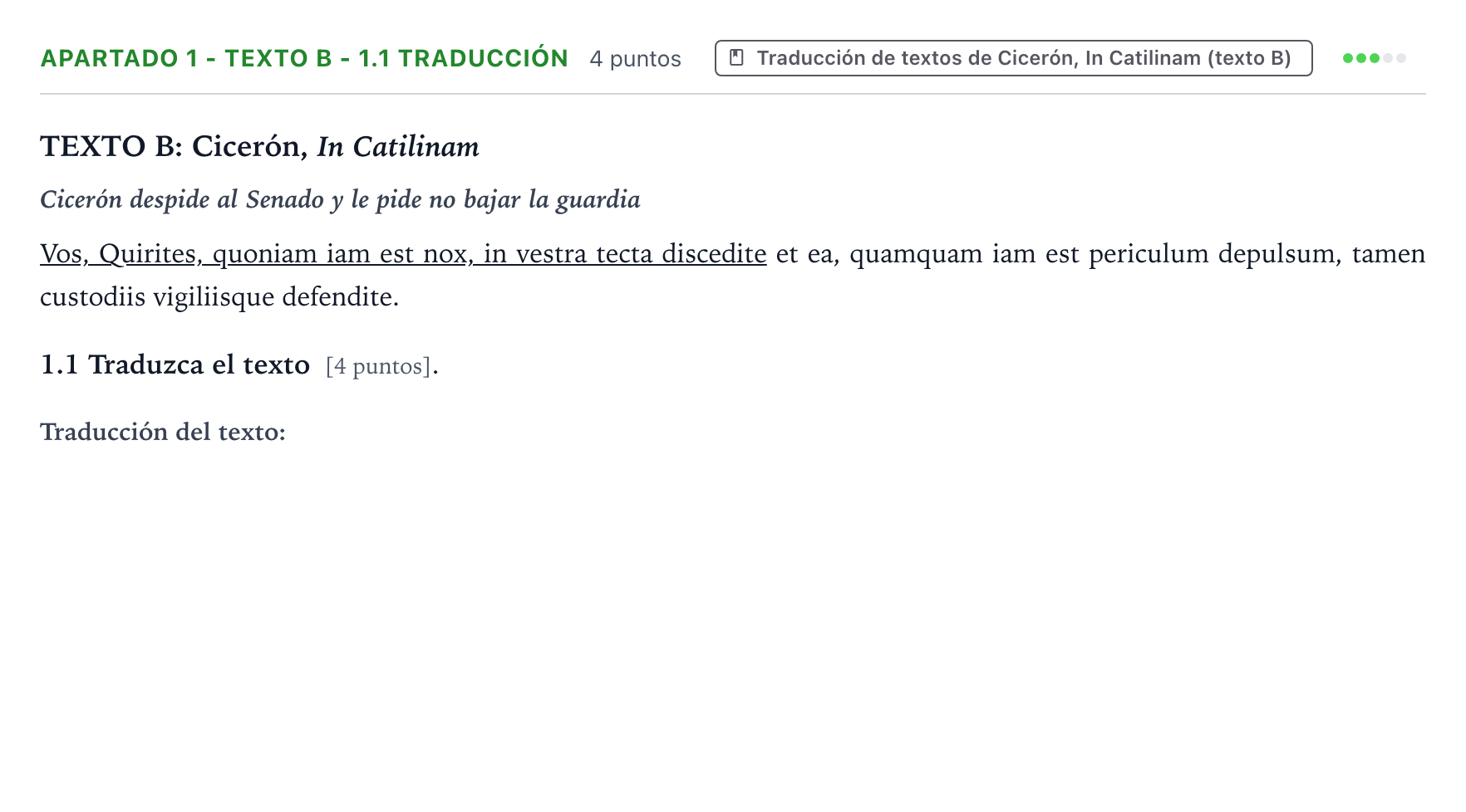 Enunciado: Apartado 1 - Texto B - 1.1 Traducción · Latín II PAU Castilla y León Ordinaria 2025