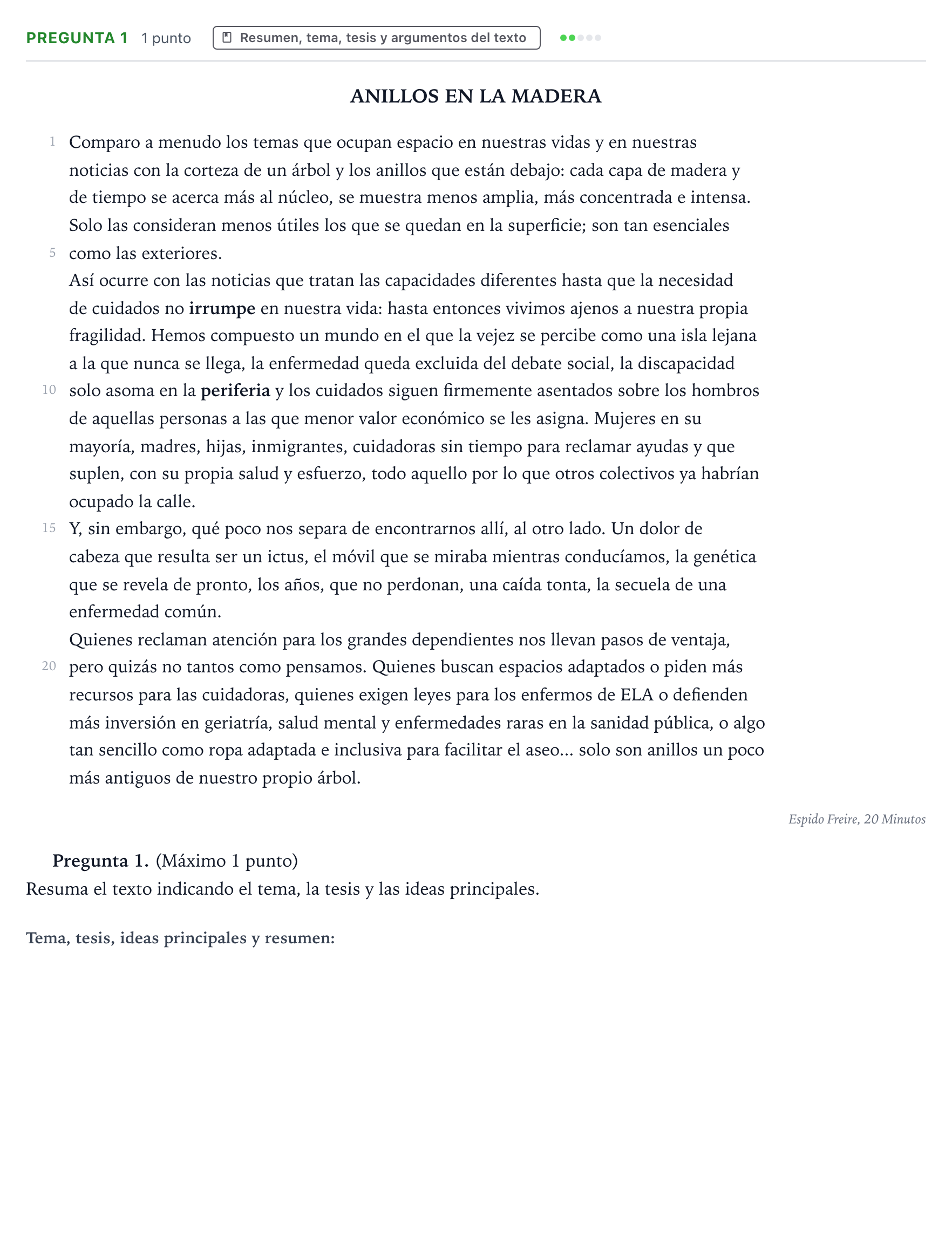 Enunciado: Pregunta 1 · Lengua Castellana y Literatura II PAU Castilla y León Extraordinaria 2025