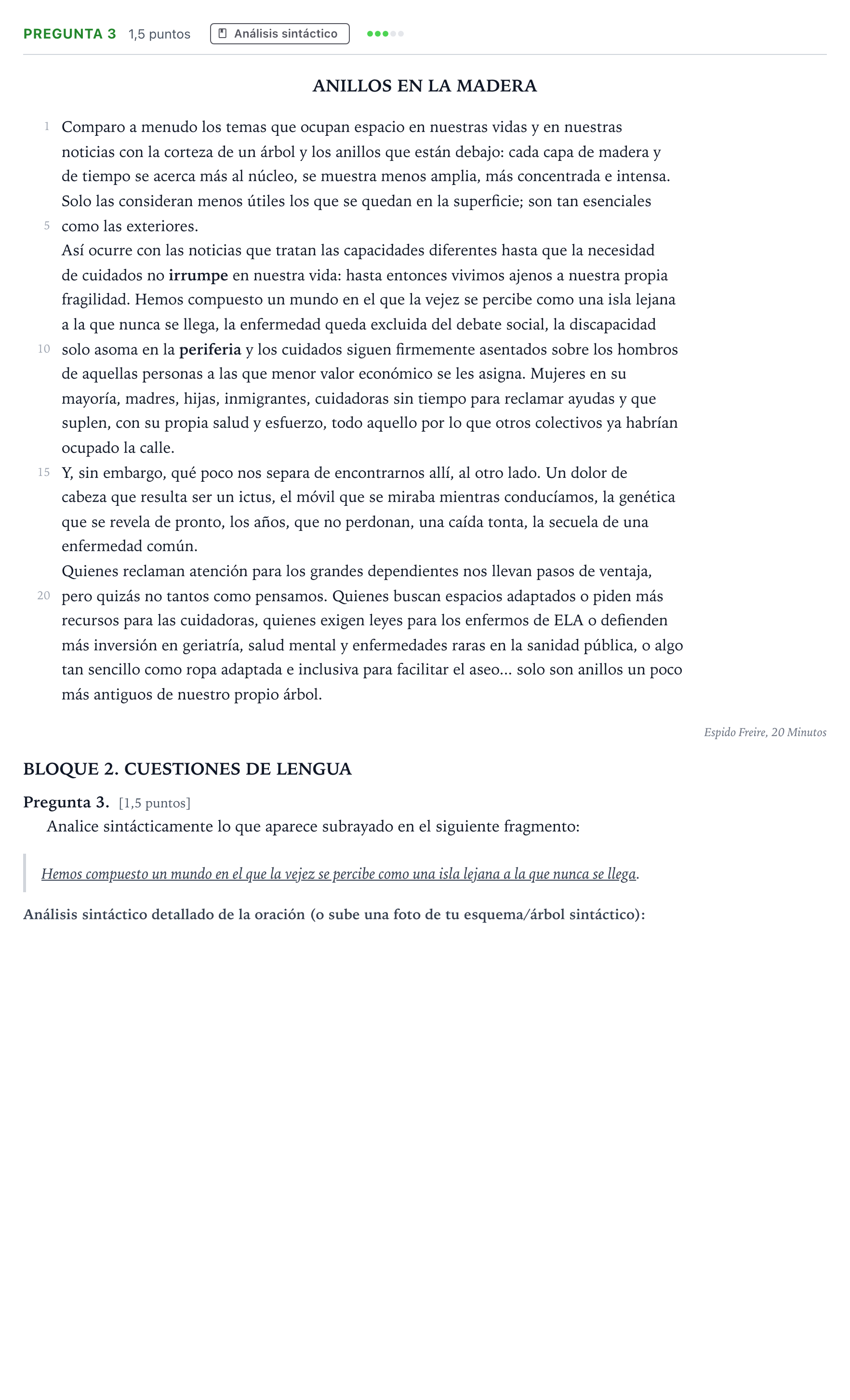 Enunciado: Pregunta 3 · Lengua Castellana y Literatura II PAU Castilla y León Extraordinaria 2025