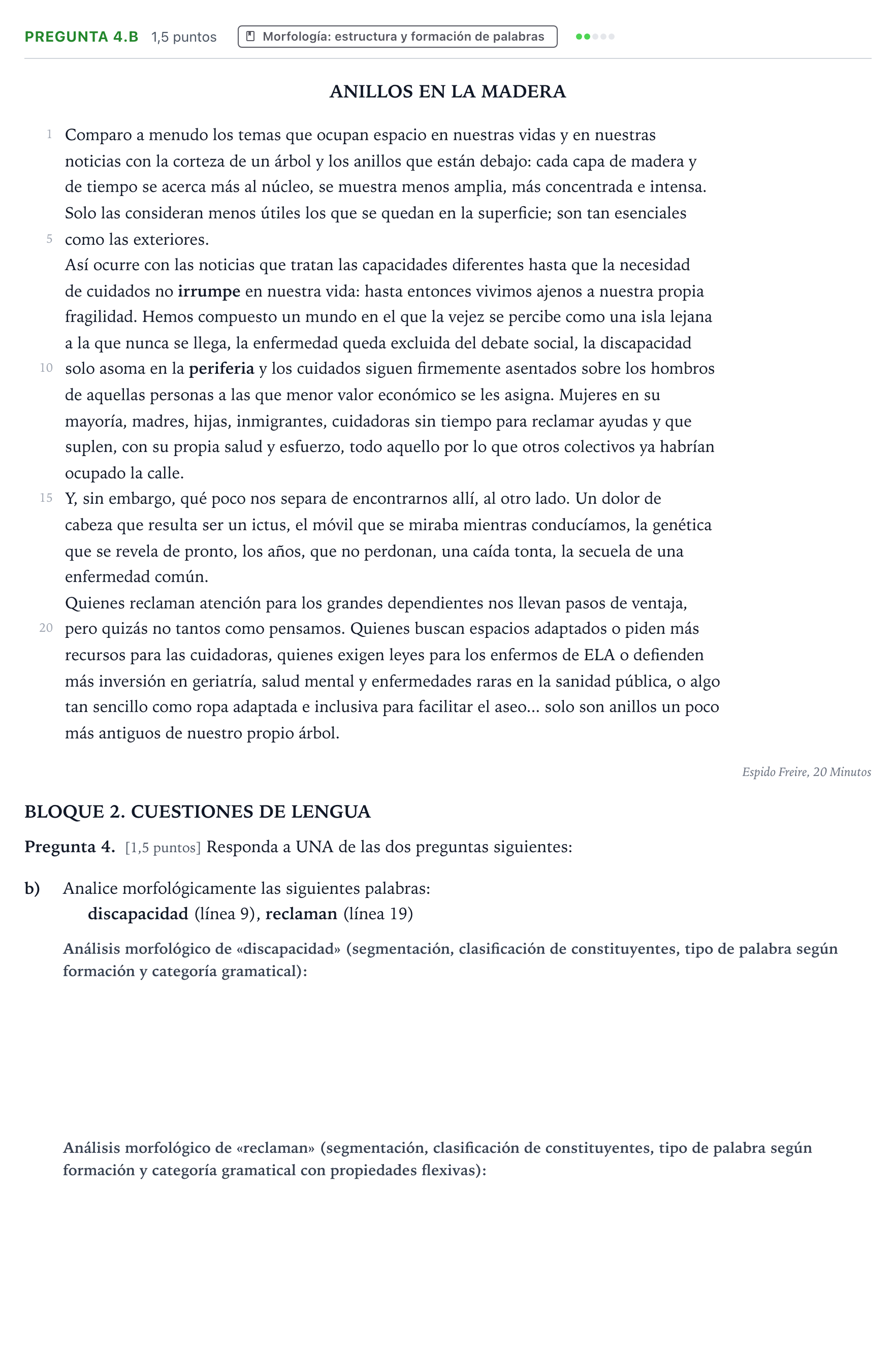Enunciado: Pregunta 4.b · Lengua Castellana y Literatura II PAU Castilla y León Extraordinaria 2025
