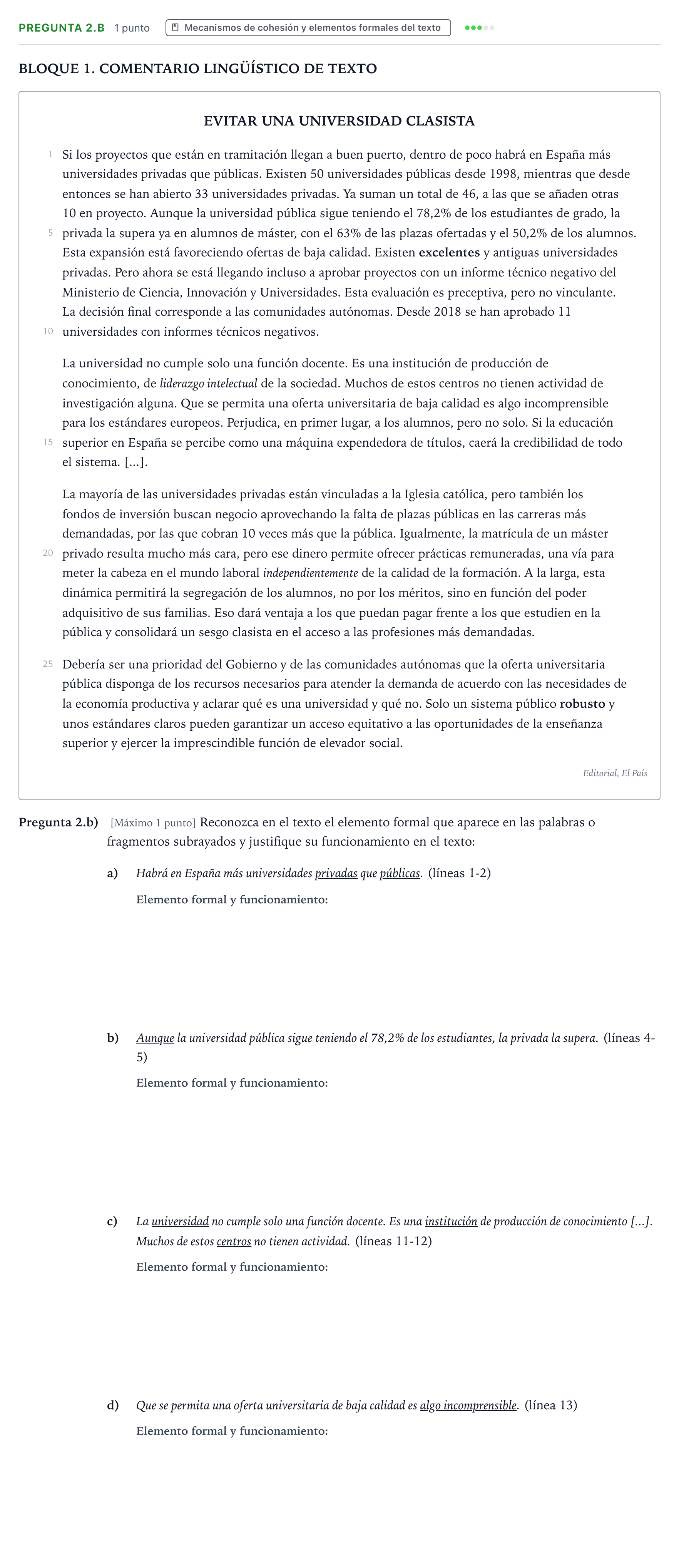 Enunciado: Pregunta 2.b · Lengua Castellana y Literatura II PAU Castilla y León Ordinaria 2025