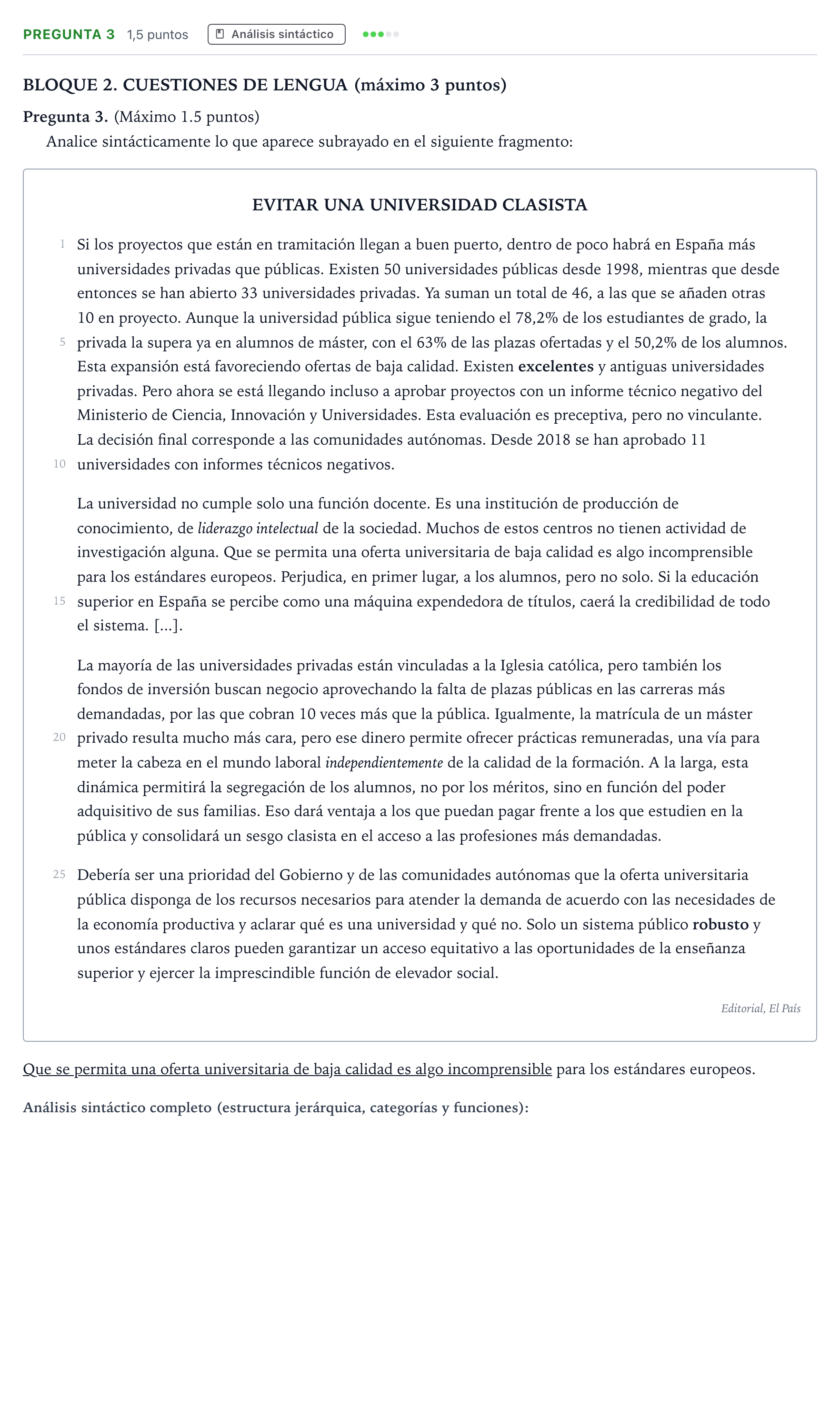 Enunciado: Pregunta 3 · Lengua Castellana y Literatura II PAU Castilla y León Ordinaria 2025