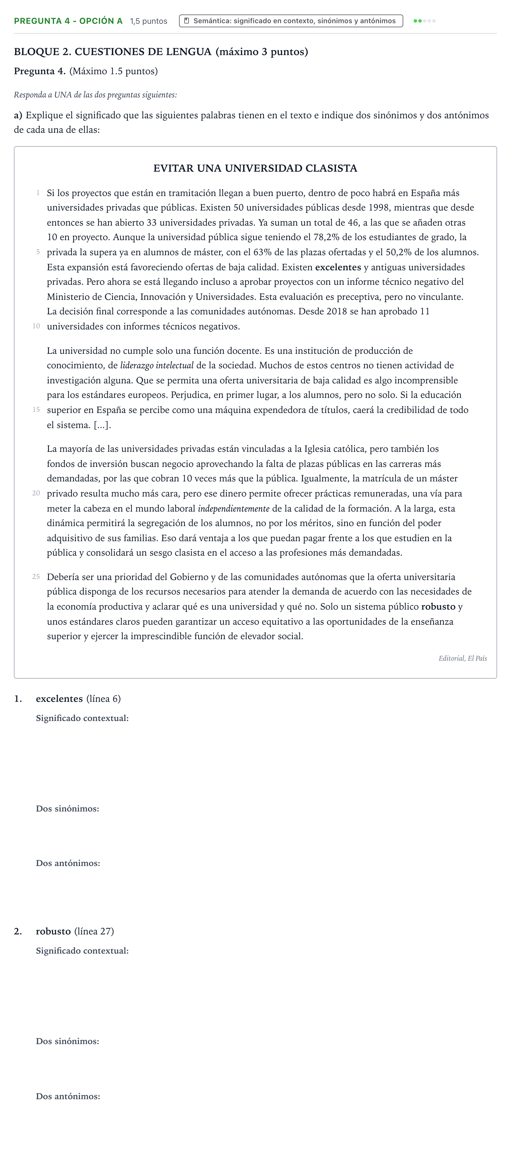 Enunciado: Pregunta 4 - Opción a · Lengua Castellana y Literatura II PAU Castilla y León Ordinaria 2025