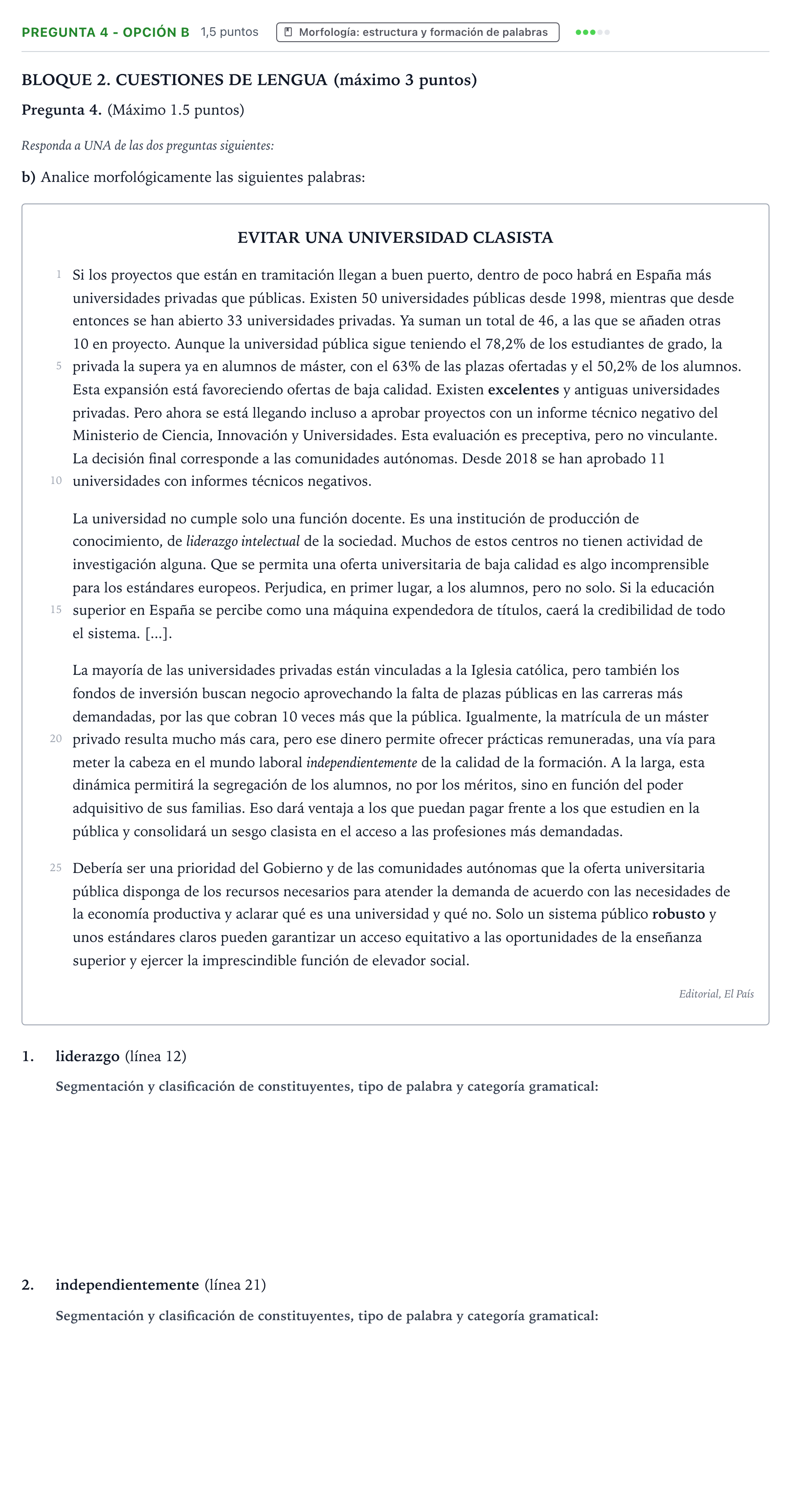 Enunciado: Pregunta 4 - Opción b · Lengua Castellana y Literatura II PAU Castilla y León Ordinaria 2025