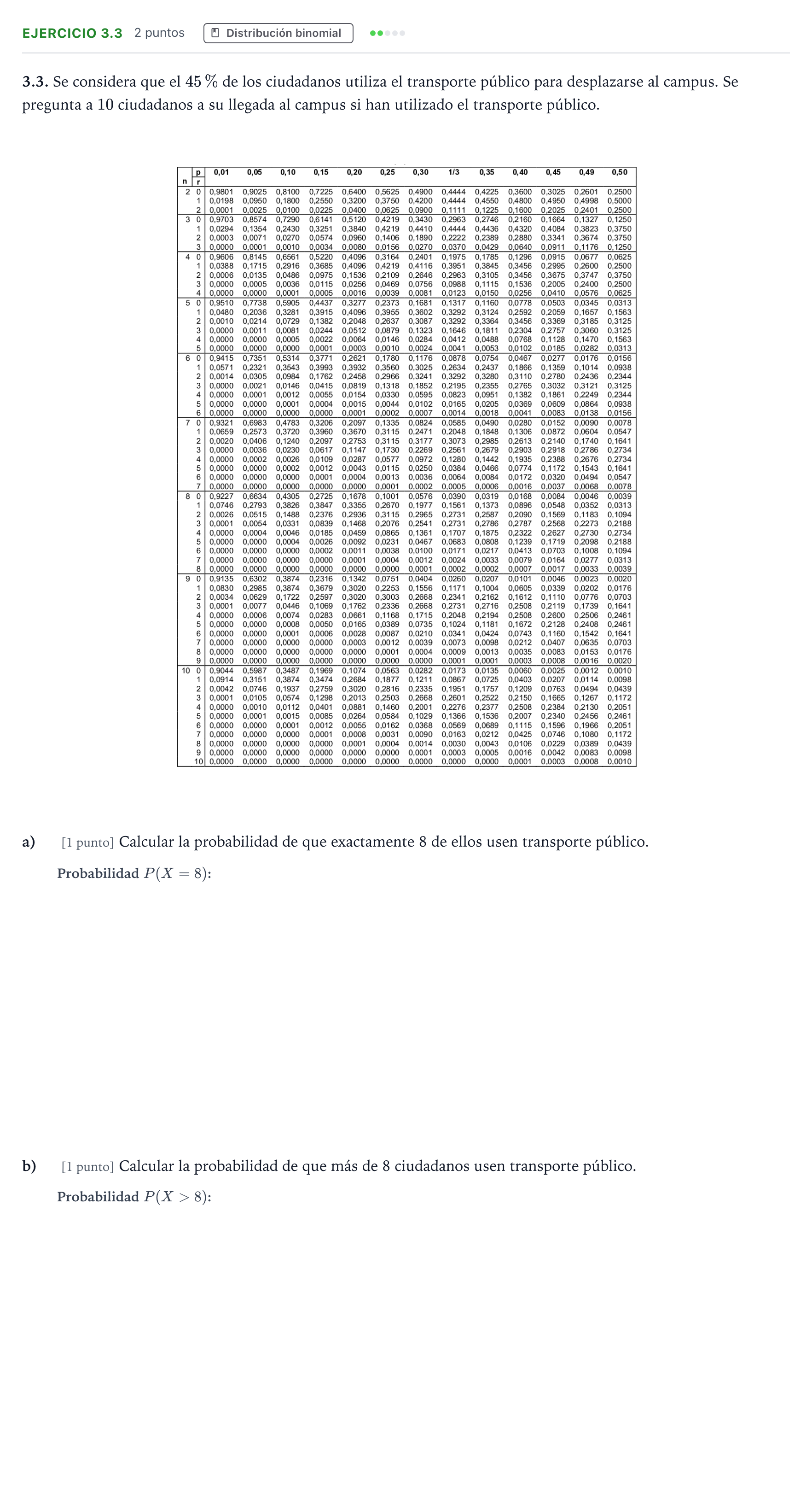 Enunciado: Ejercicio 3.3 · Matemáticas aplicadas a las Ciencias Sociales II PAU Castilla y León Extraordinaria 2025