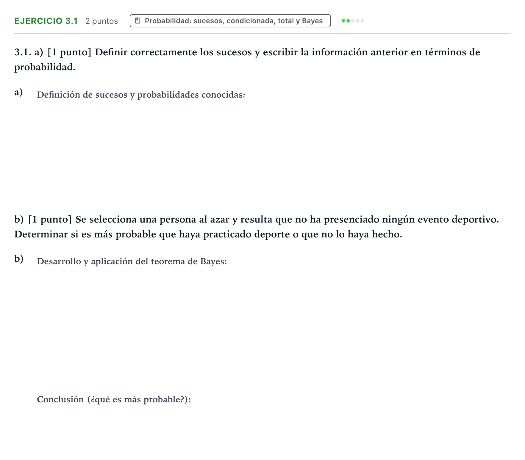 Enunciado: Ejercicio 3.1 · Matemáticas aplicadas a las Ciencias Sociales II PAU Castilla y León Ordinaria 2025
