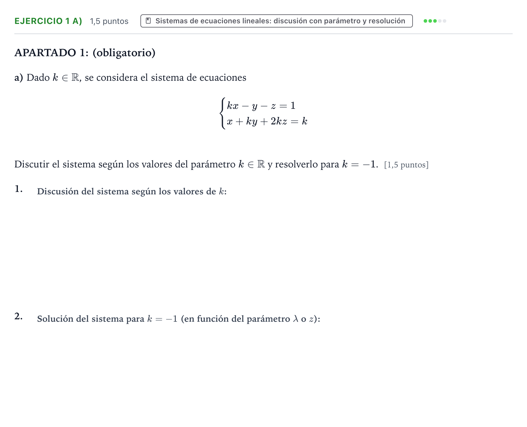 Enunciado: Ejercicio 1 a) - Sistemas de ecuaciones · Matemáticas II PAU Castilla y León Extraordinaria 2025