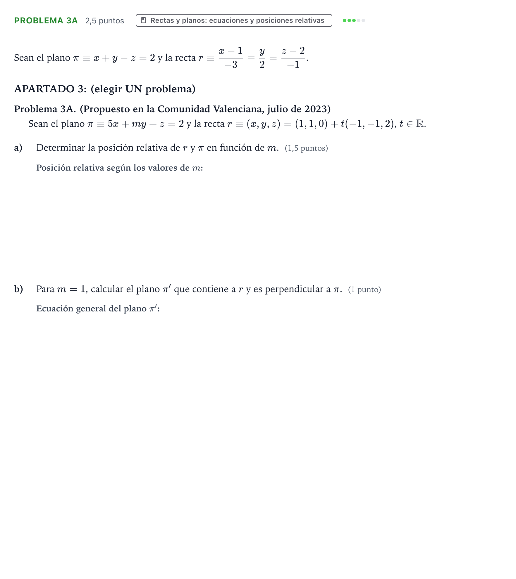 Enunciado: Problema 3A · Matemáticas II PAU Castilla y León Extraordinaria 2025