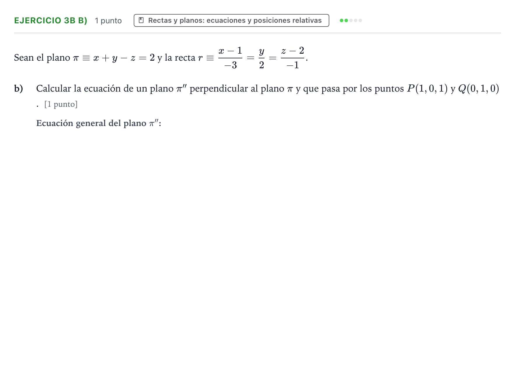 Enunciado: Ejercicio 3B b) - Rectas y planos · Matemáticas II PAU Castilla y León Extraordinaria 2025