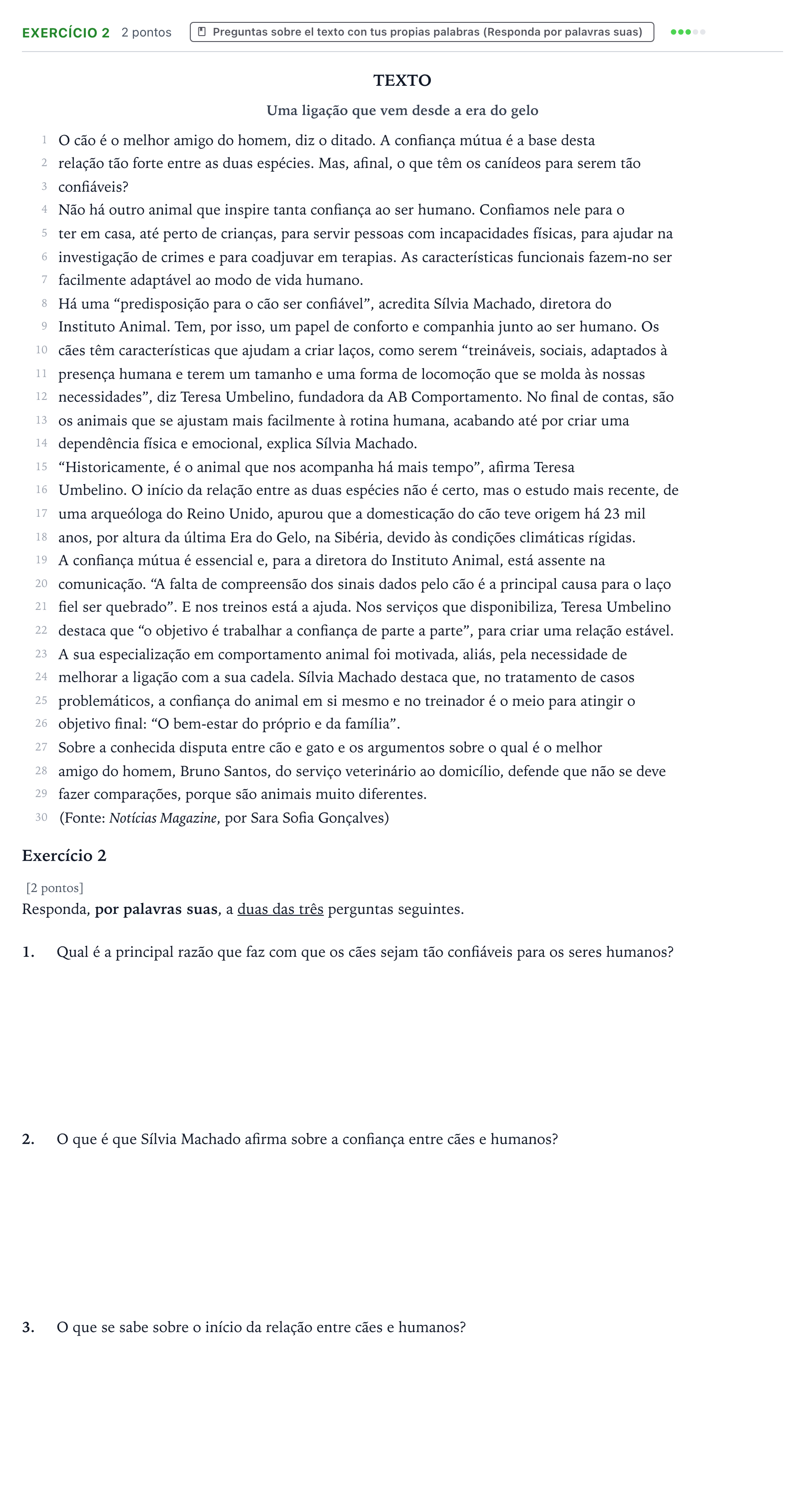 Enunciado: Ejercicio Exercício 2 · Portugués PAU Castilla y León Extraordinaria 2025
