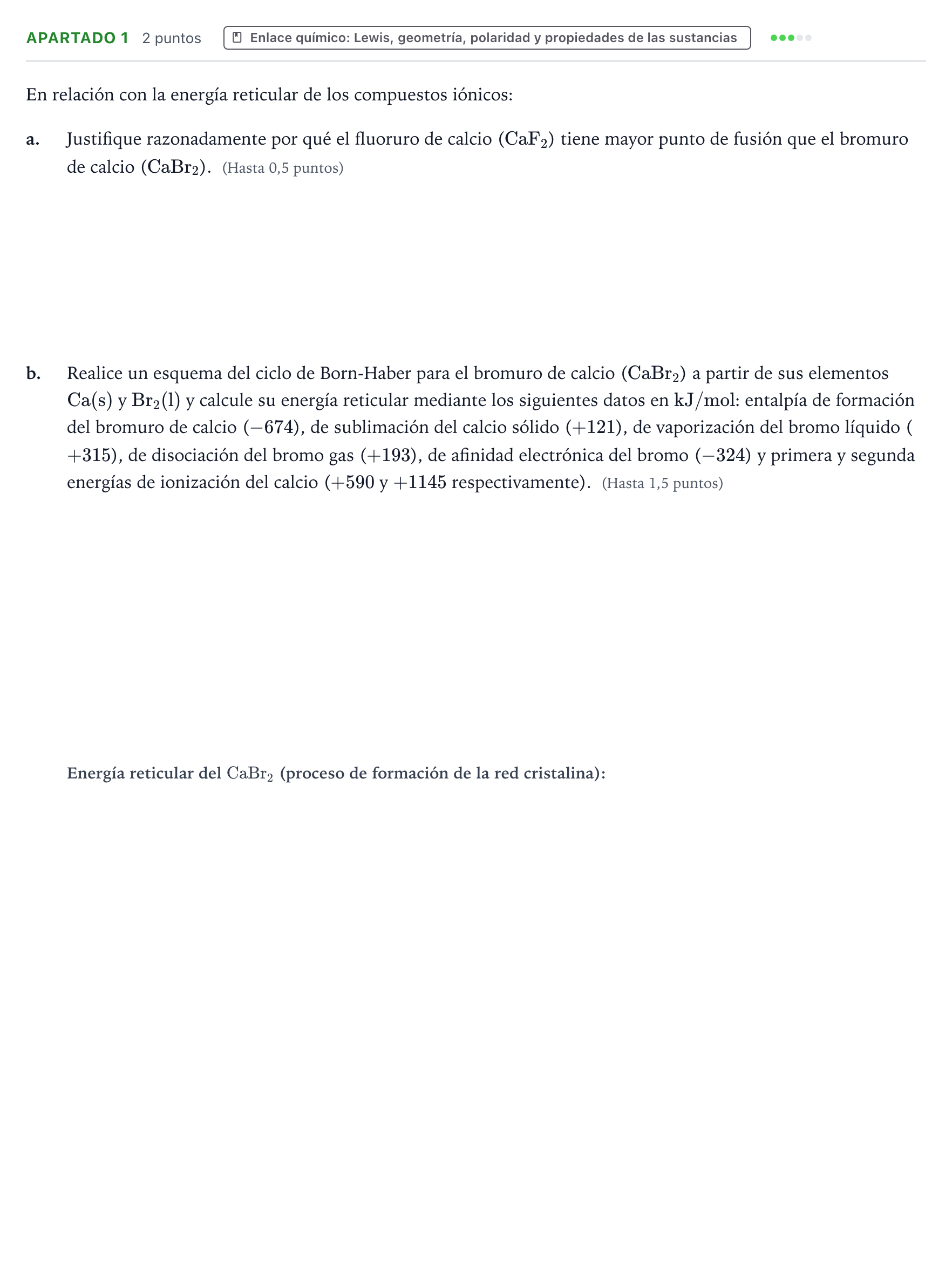 Enunciado: Apartado 1 · Química PAU Castilla y León Extraordinaria 2025