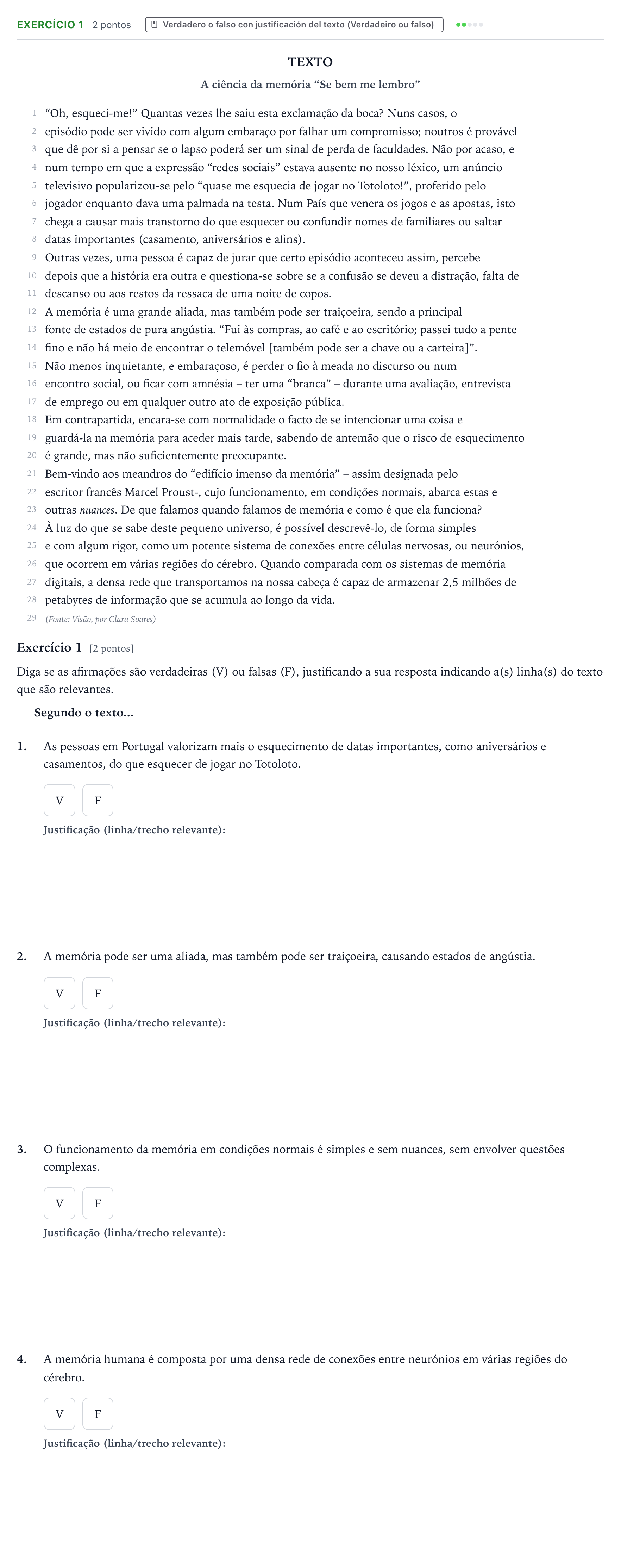 Enunciado: Ejercicio Exercício 1 · Portugués PAU Castilla y León Ordinaria 2025