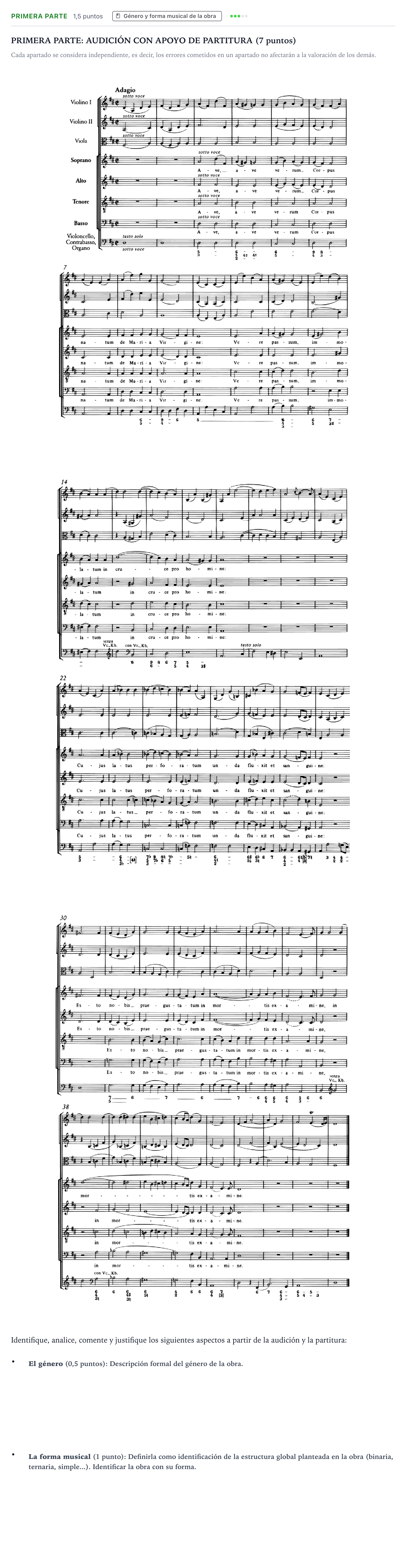 Enunciado: Ejercicio Primera Parte - Género y forma musical · Análisis Musical II PAU Castilla y León Extraordinaria 2025
