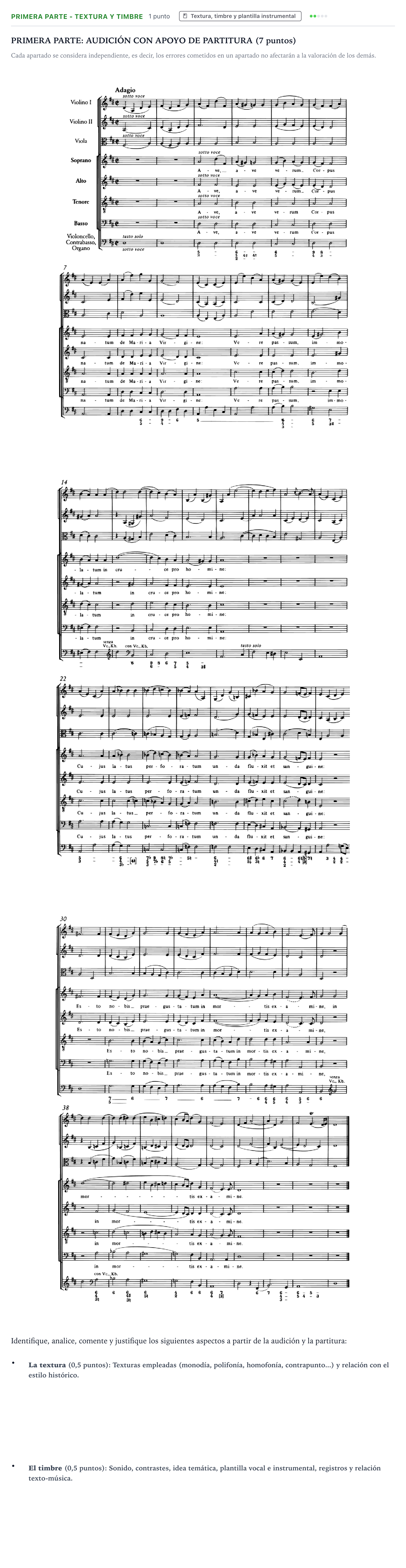 Enunciado: Ejercicio Primera Parte - Textura y timbre · Análisis Musical II PAU Castilla y León Extraordinaria 2025
