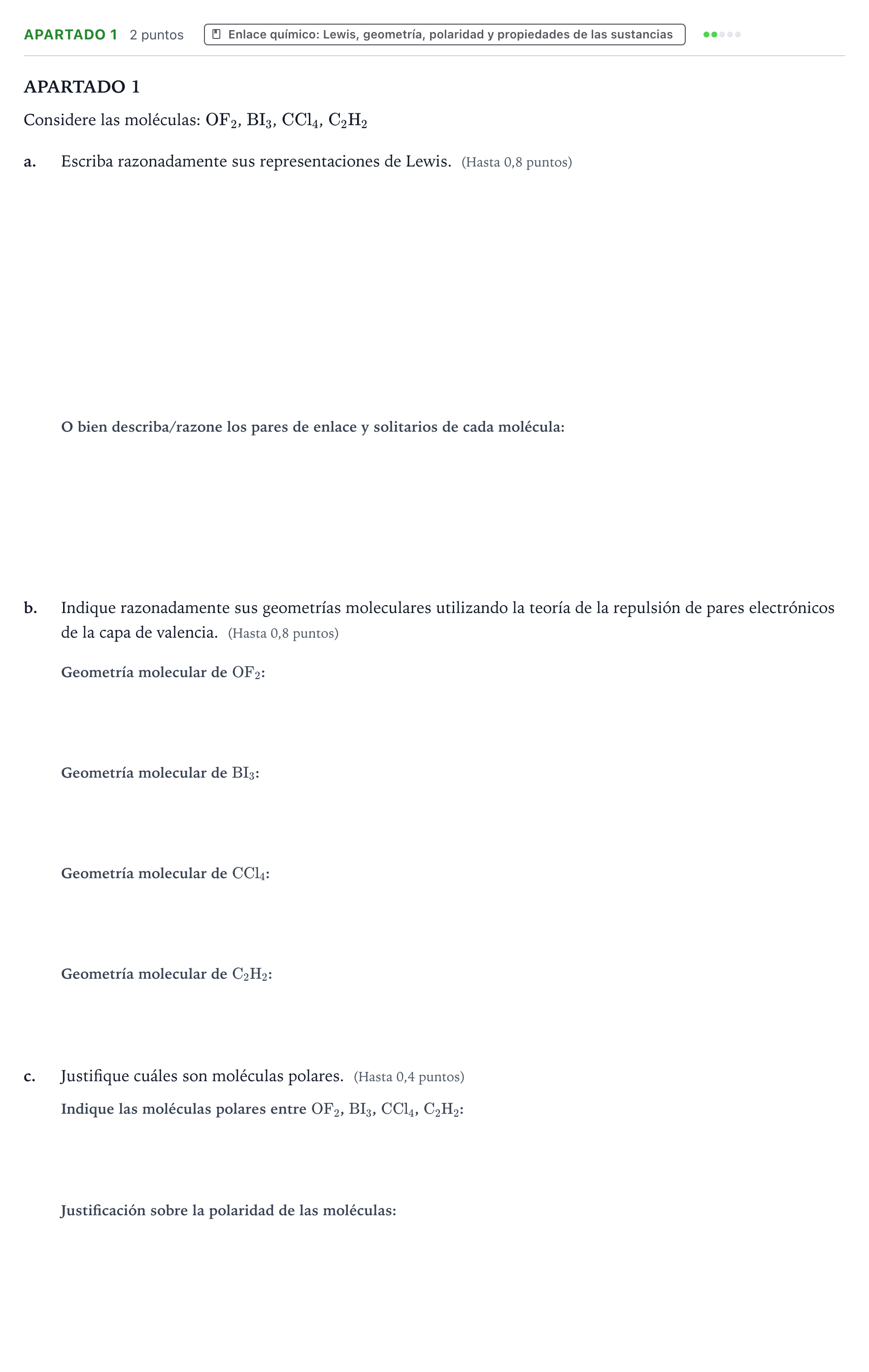 Enunciado: Apartado 1 · Química PAU Castilla y León Ordinaria 2025
