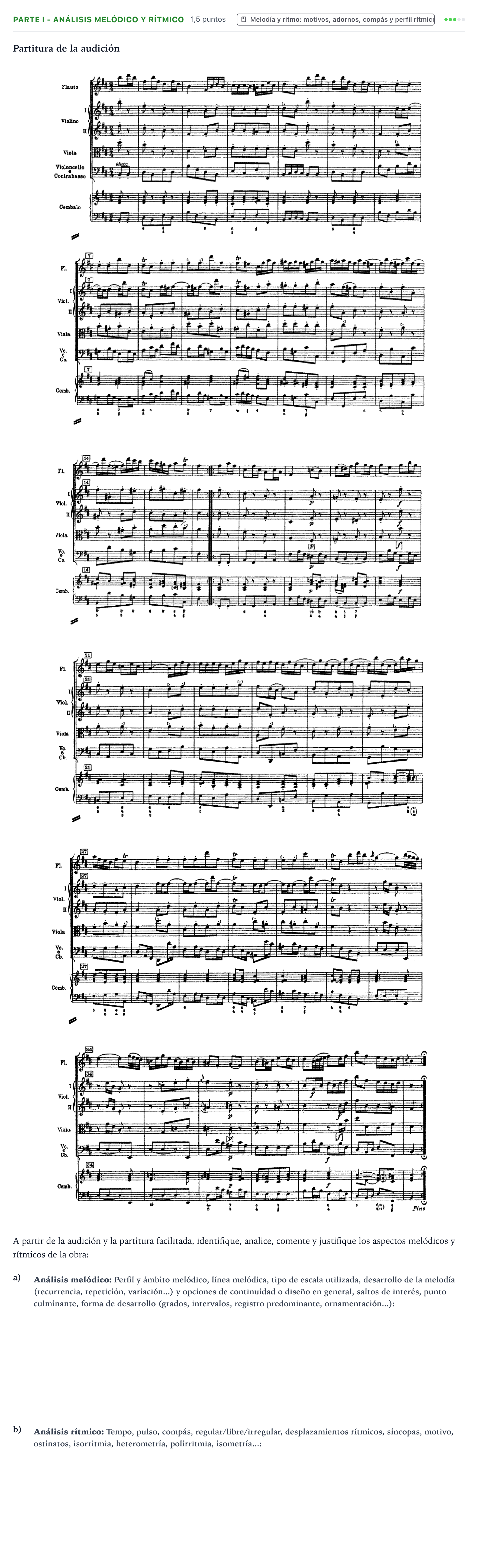 Enunciado: Ejercicio Parte I - Análisis melódico y rítmico · Análisis Musical II PAU Castilla y León Ordinaria 2025