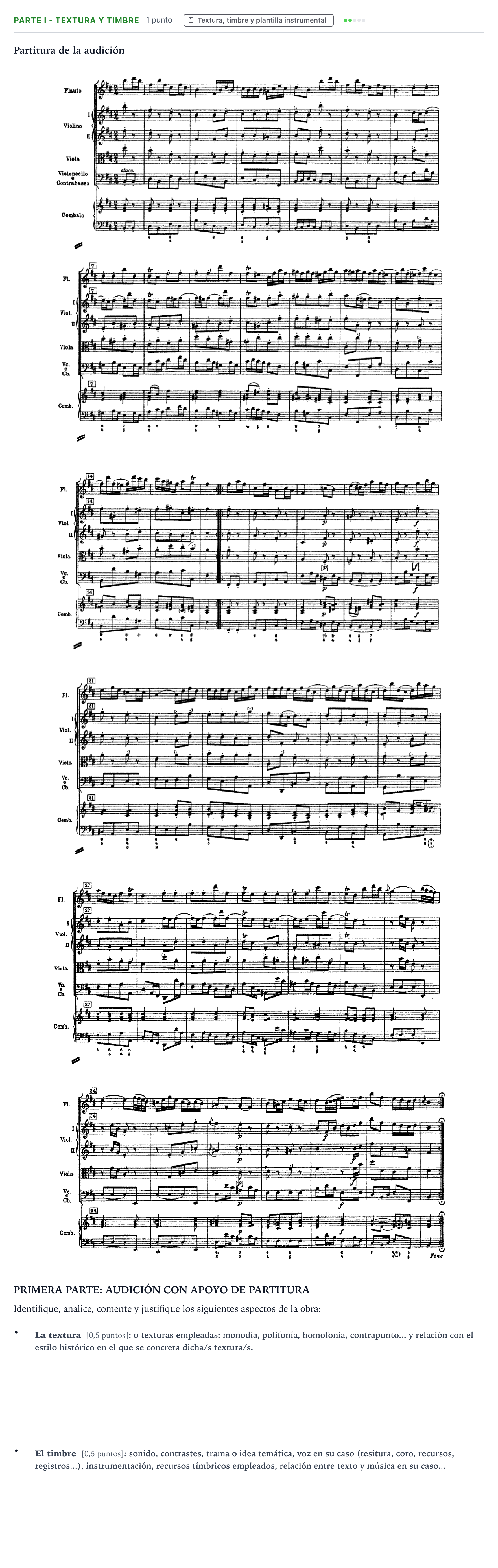Enunciado: Ejercicio Parte I - Textura y timbre · Análisis Musical II PAU Castilla y León Ordinaria 2025
