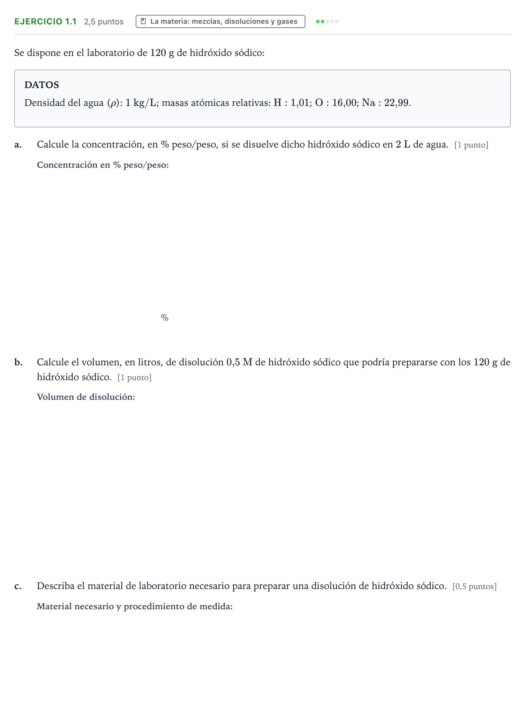 Enunciado: Ejercicio 1.1 · Ciencias Generales PAU Castilla y León Extraordinaria 2025
