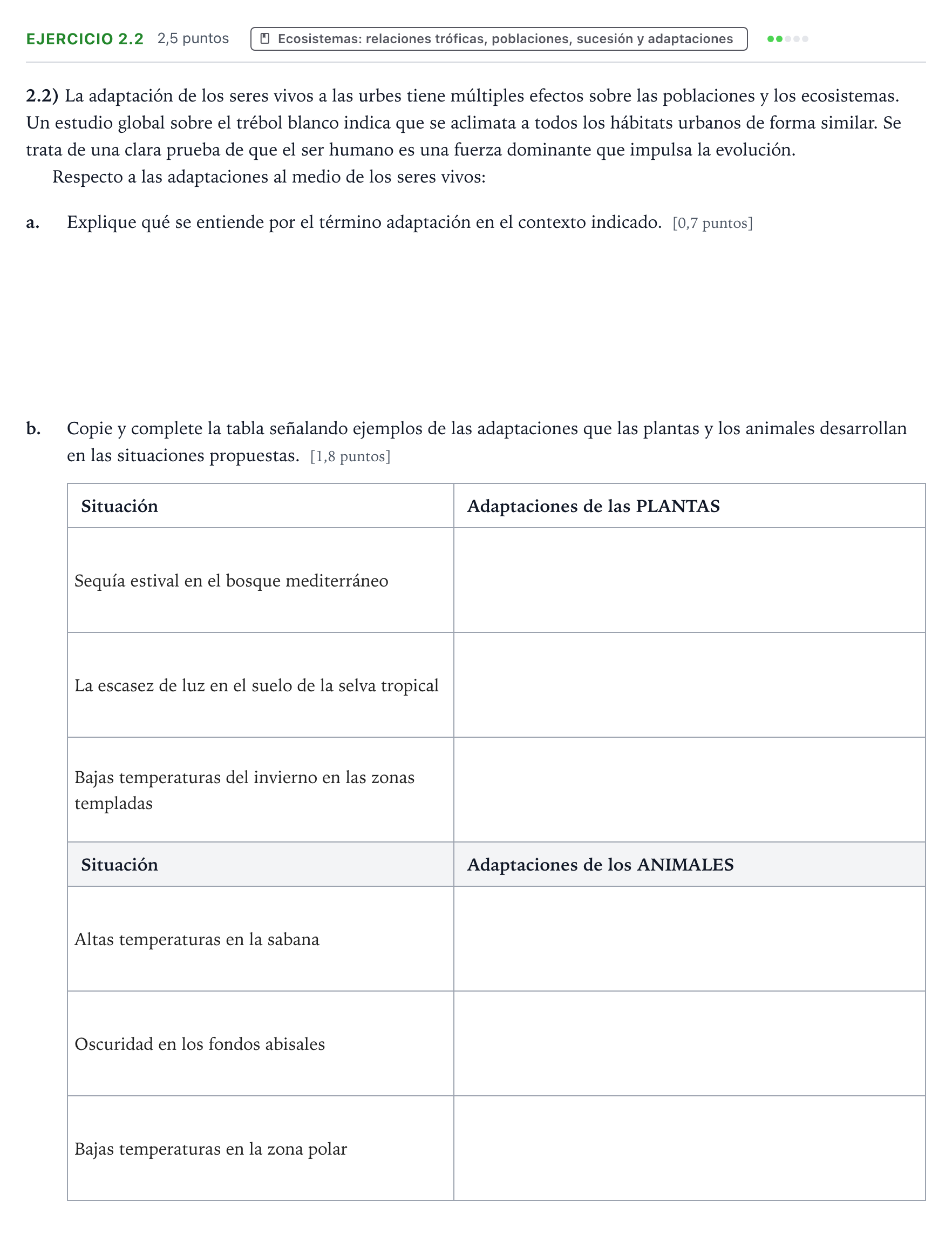 Enunciado: Ejercicio 2.2 · Ciencias Generales PAU Castilla y León Extraordinaria 2025