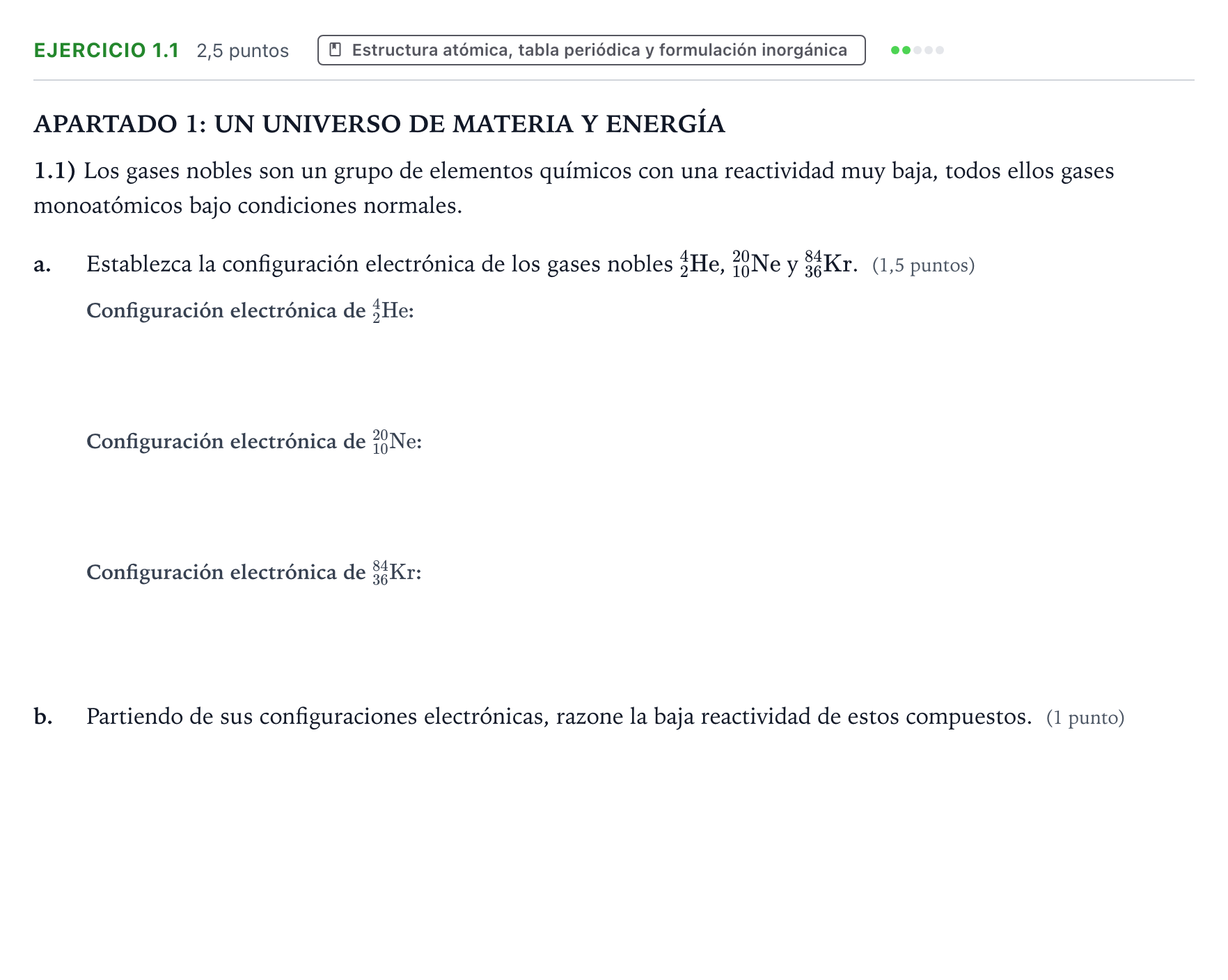 Enunciado: Ejercicio 1.1 · Ciencias Generales PAU Castilla y León Ordinaria 2025
