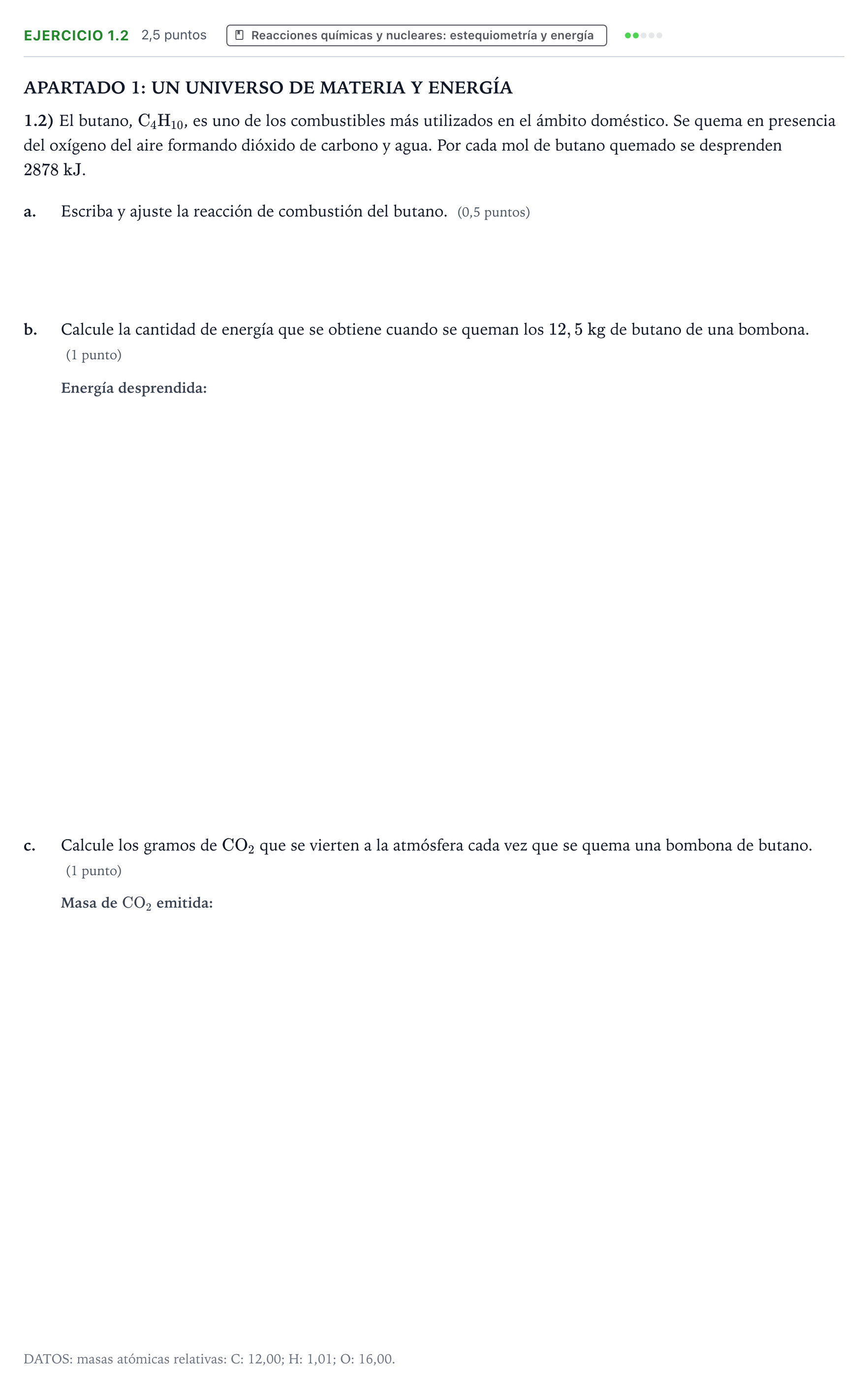 Enunciado: Ejercicio 1.2 · Ciencias Generales PAU Castilla y León Ordinaria 2025