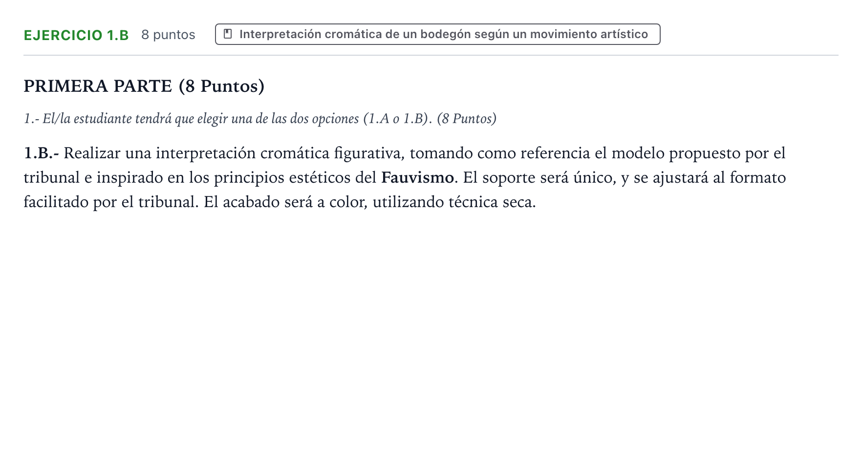 Enunciado: Ejercicio 1.B · Dibujo Artístico II PAU Castilla y León Extraordinaria 2025