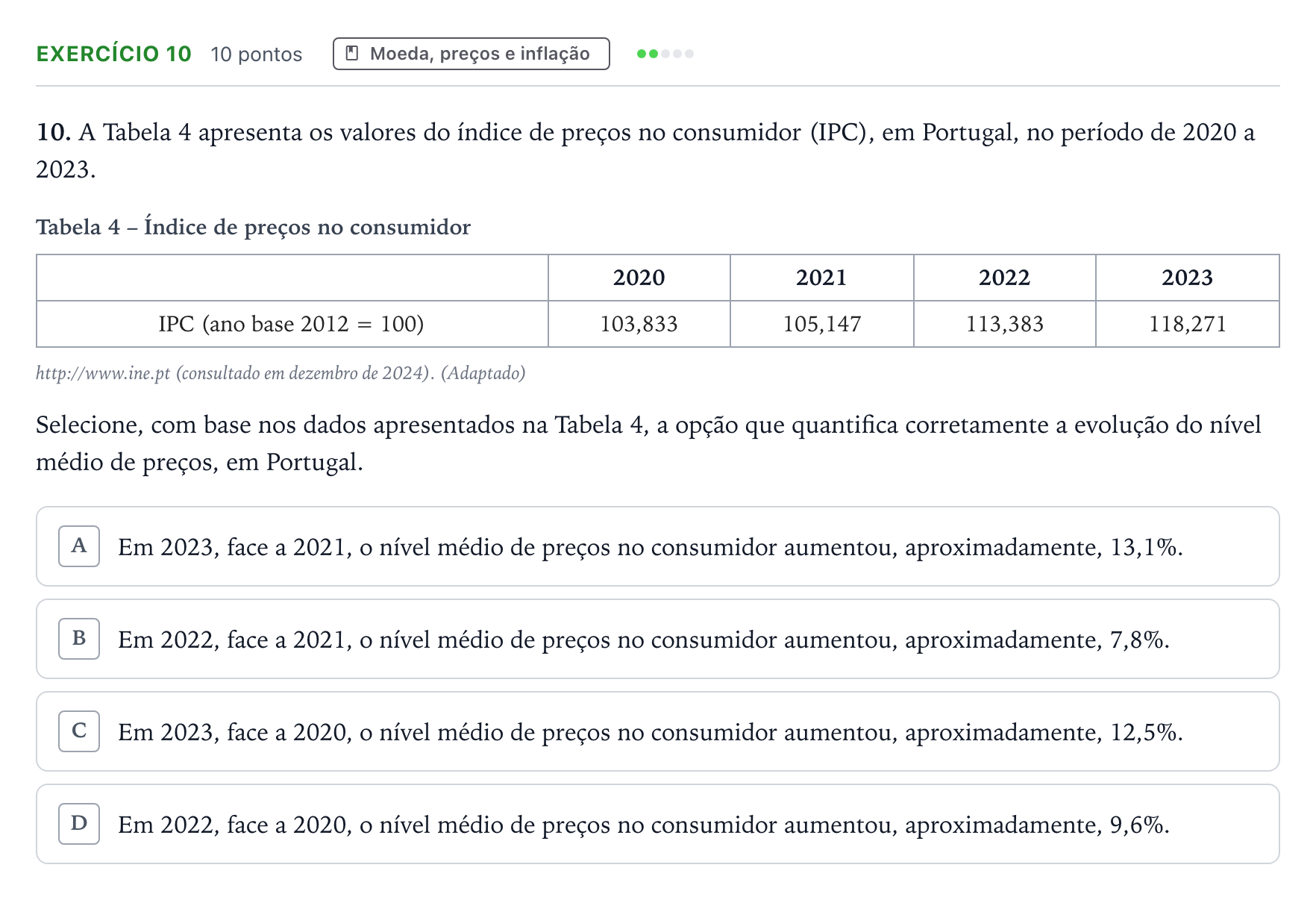 Enunciado: Exercício 10 · Exame Nacional Economia A Época especial 2025