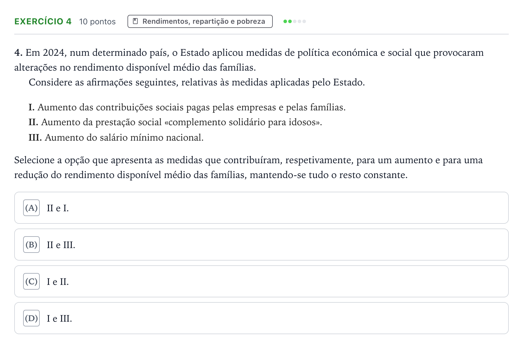 Enunciado: Exercício 4 · Exame Nacional Economia A Época especial 2025