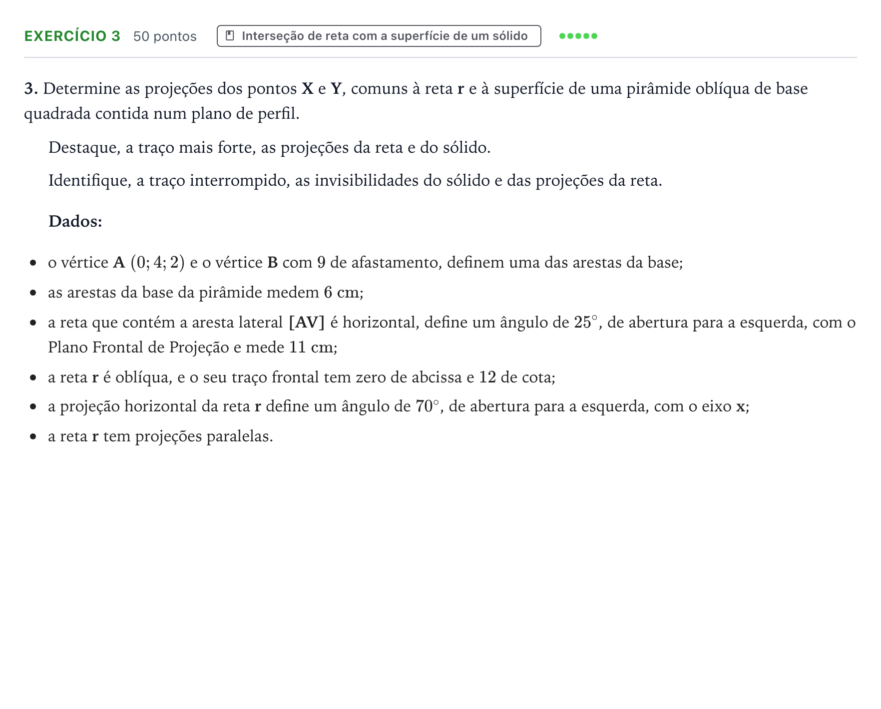 Enunciado: Exercício 3 · Exame Nacional Geometria Descritiva A Época especial 2025