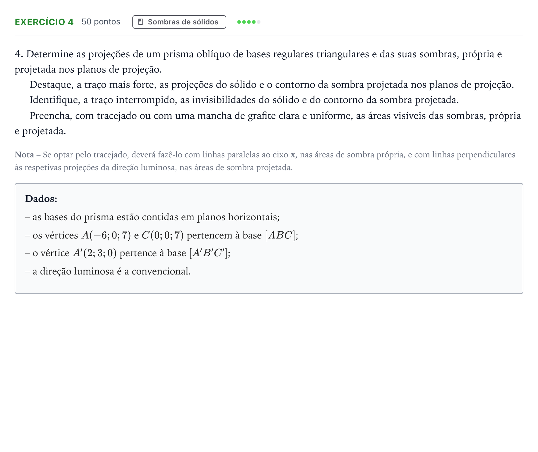 Enunciado: Exercício 4 · Exame Nacional Geometria Descritiva A Época especial 2025