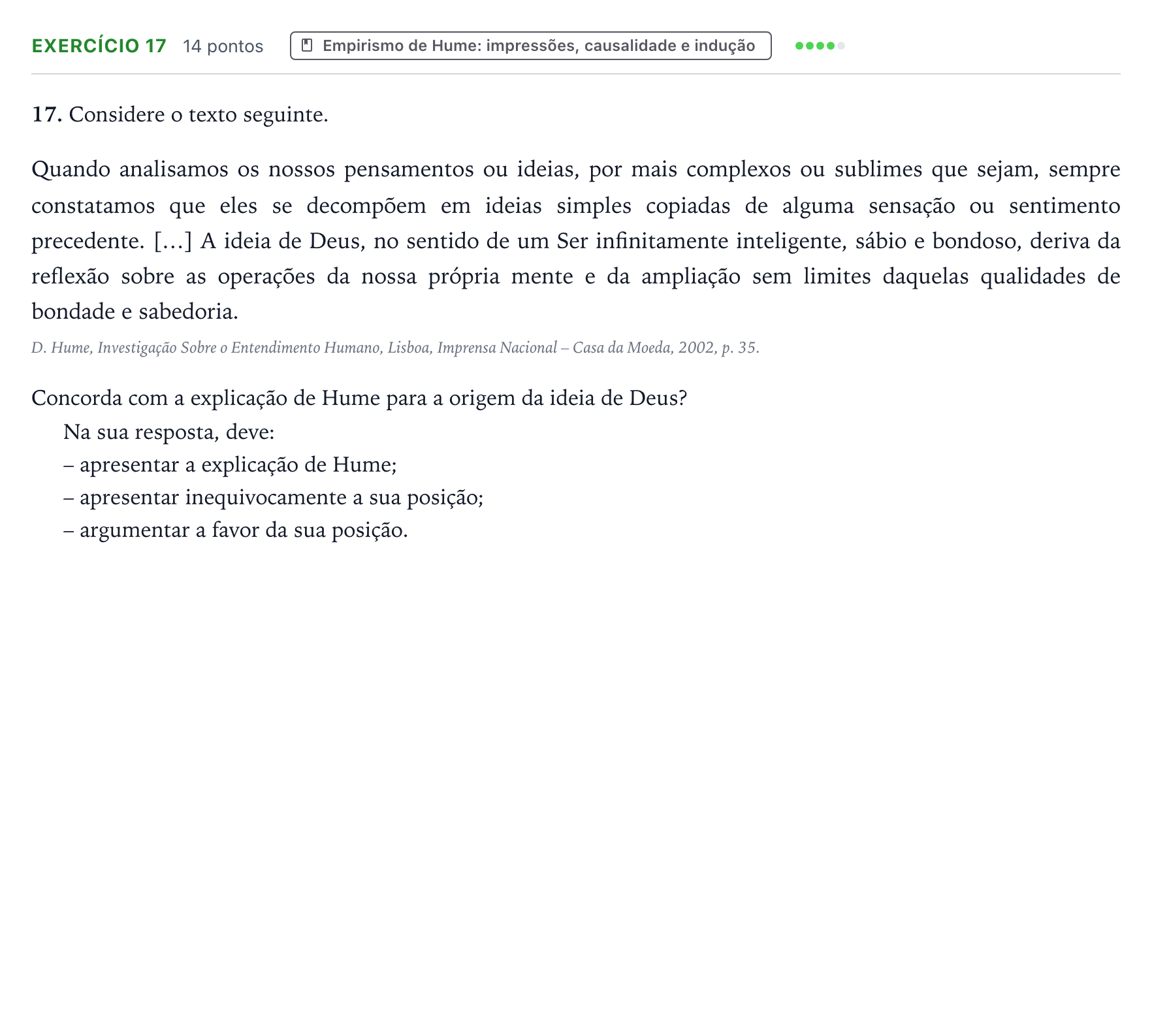 Enunciado: Exercício 17 · Exame Nacional Filosofia Época especial 2025