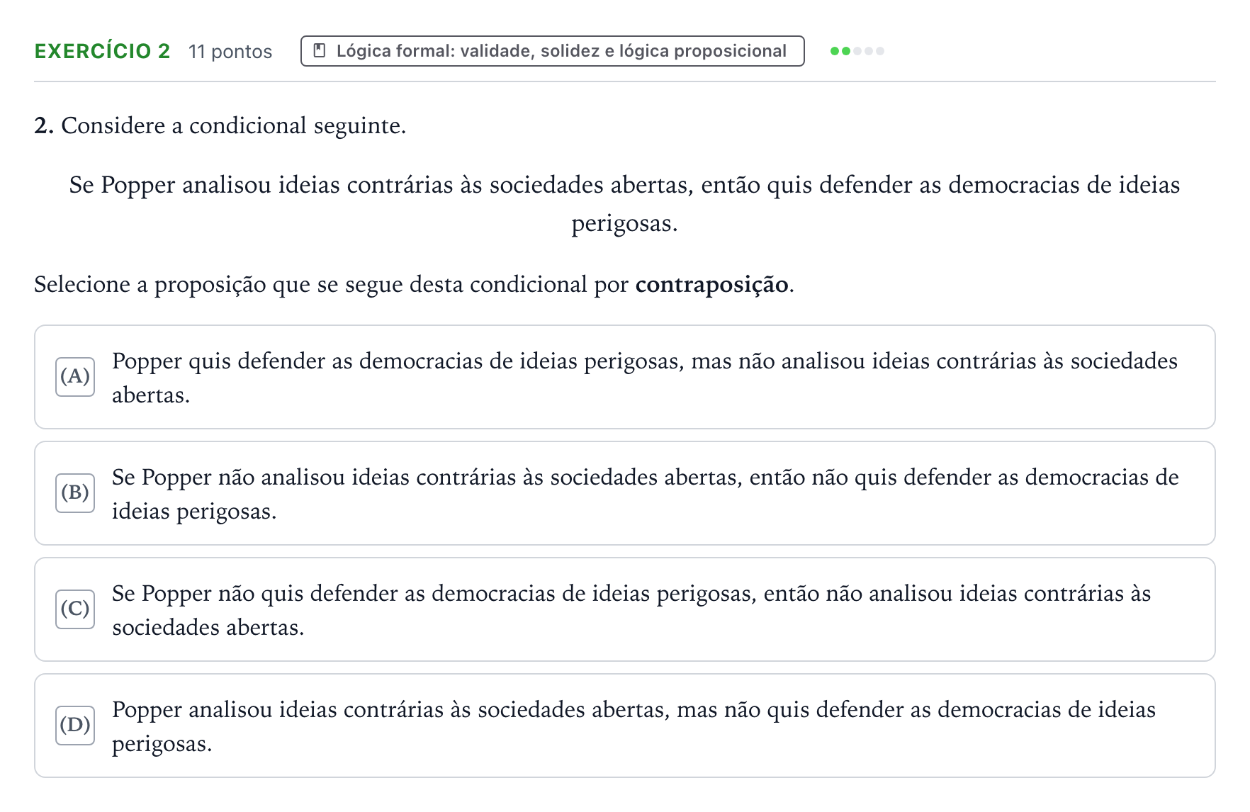 Enunciado: Exercício 2 · Exame Nacional Filosofia Época especial 2025