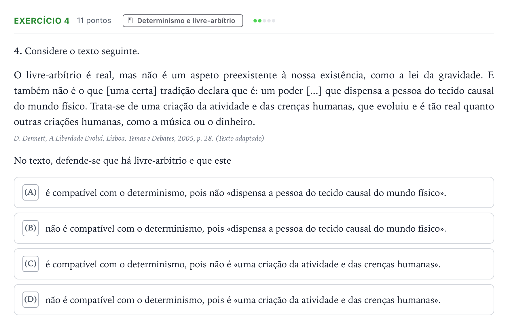Enunciado: Exercício 4 · Exame Nacional Filosofia Época especial 2025