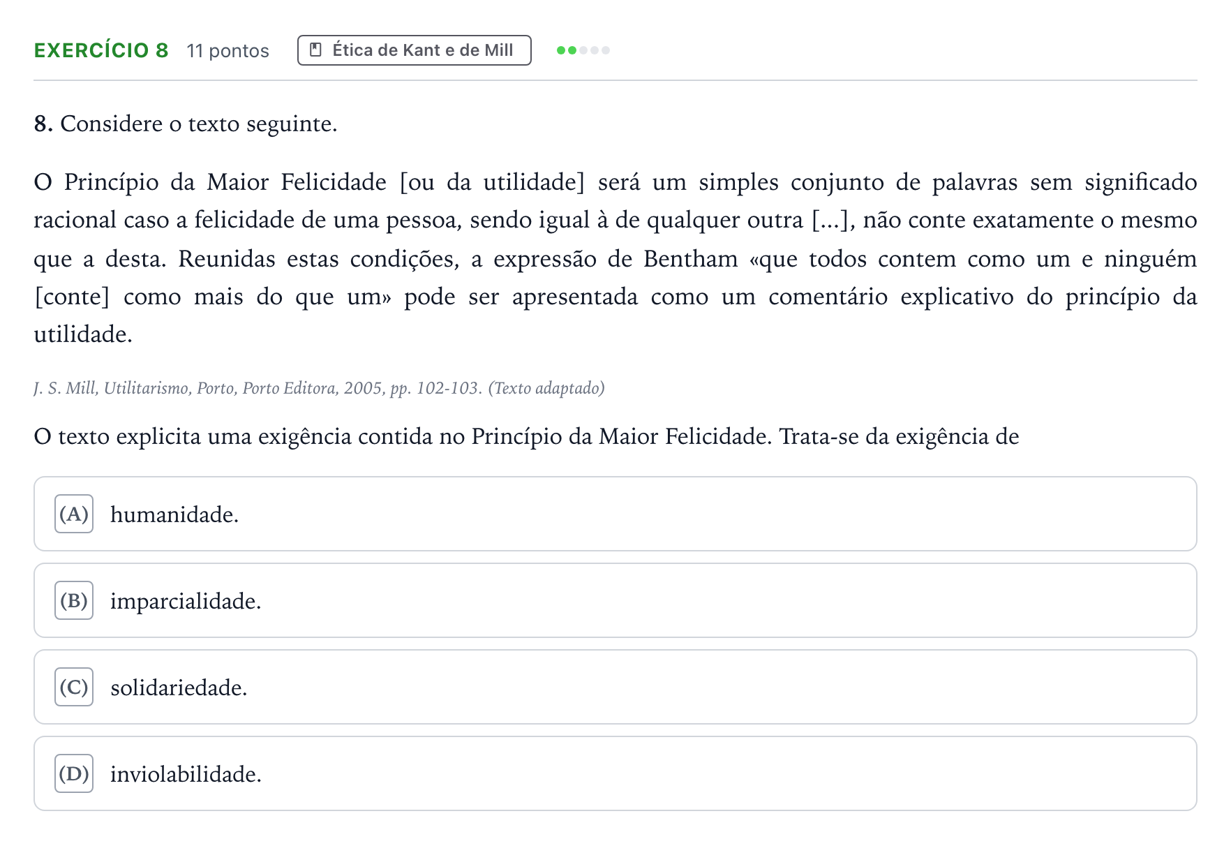 Enunciado: Exercício 8 · Exame Nacional Filosofia Época especial 2025