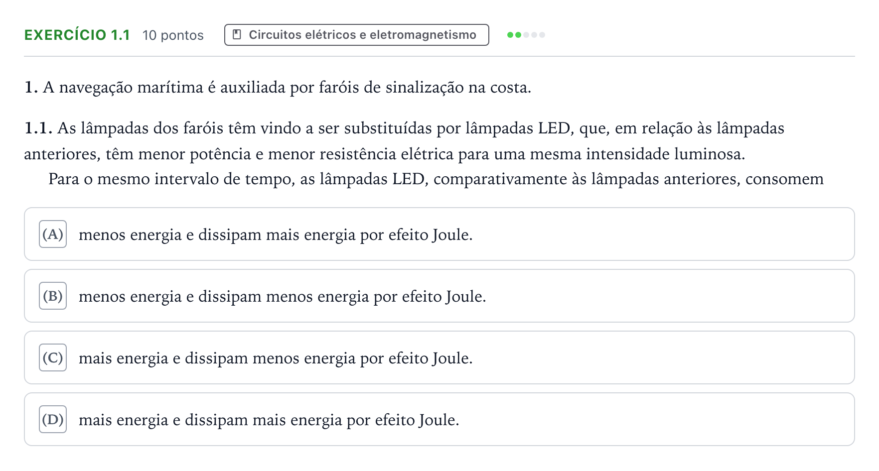 Enunciado: Exercício 1.1 · Exame Nacional Física e Química A Época especial 2025