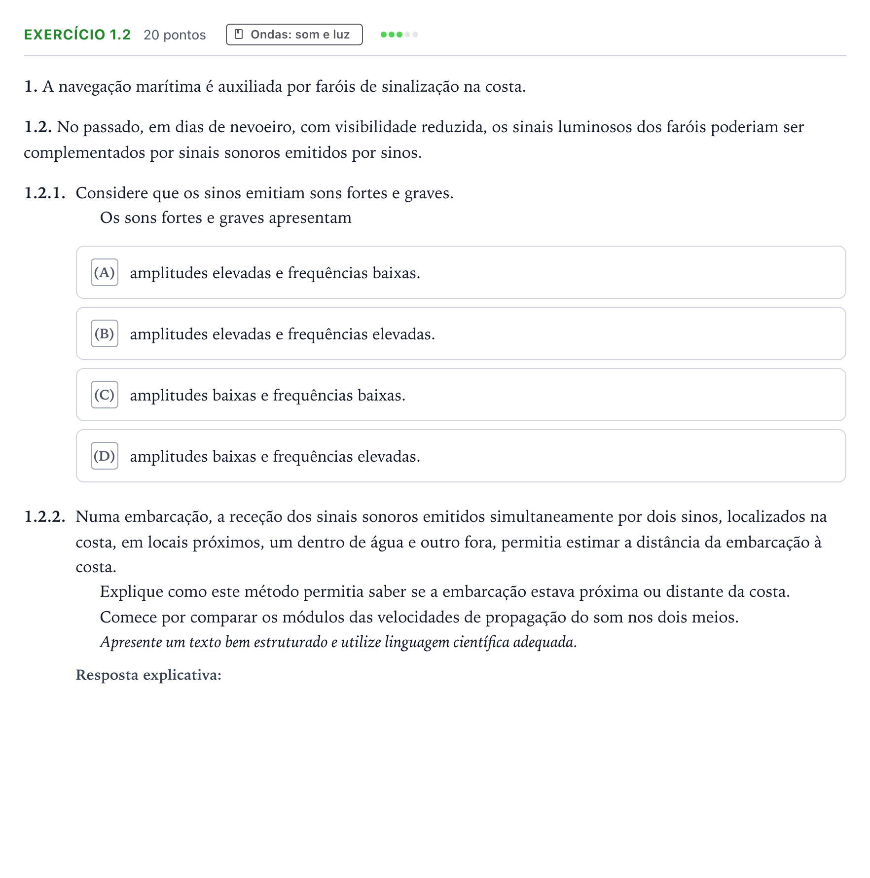 Enunciado: Exercício 1.2 · Exame Nacional Física e Química A Época especial 2025